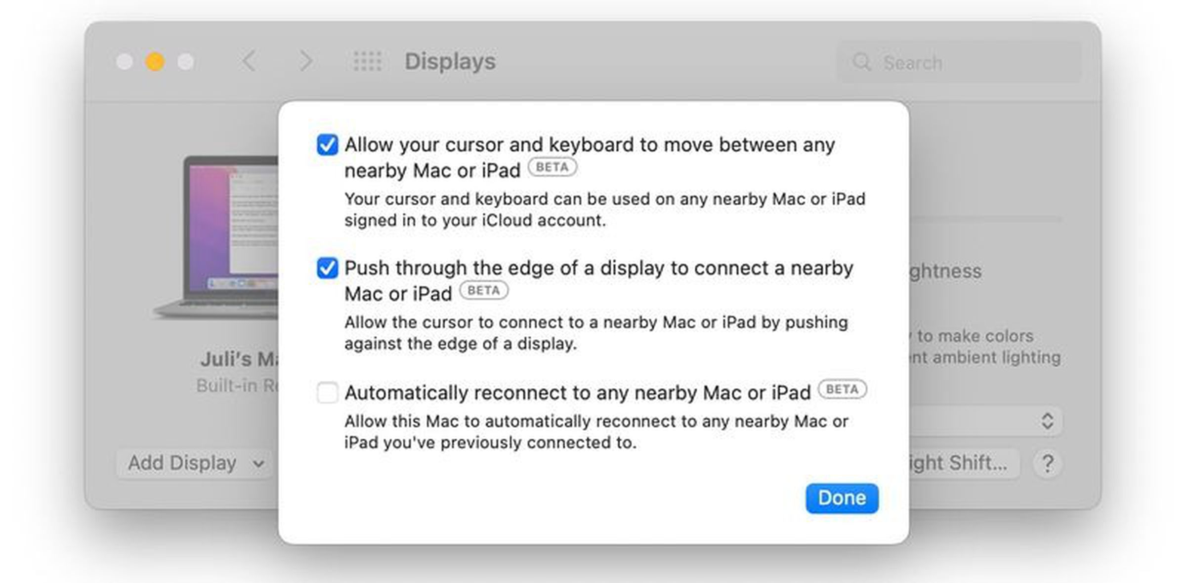 Apple is marking these settings with a beta tag.