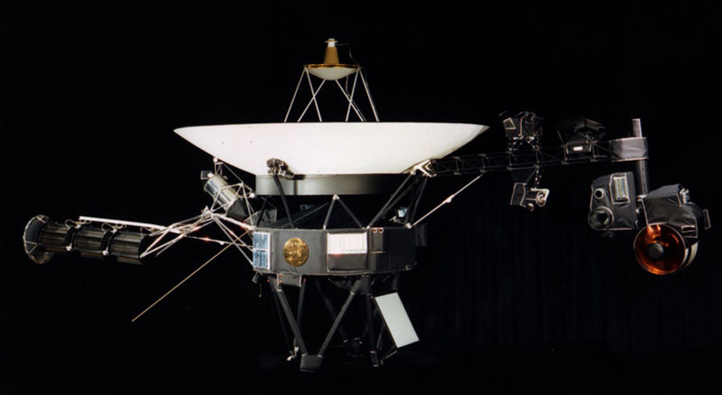 One of the two Voyager probes, with the Golden Record mounted on its side.
