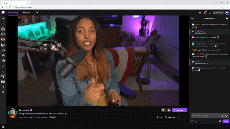 GIF featuring an example of Twitch’s new static display ad product featuring a video of a streamer shrinking down to display a purple ad advertising Twitch