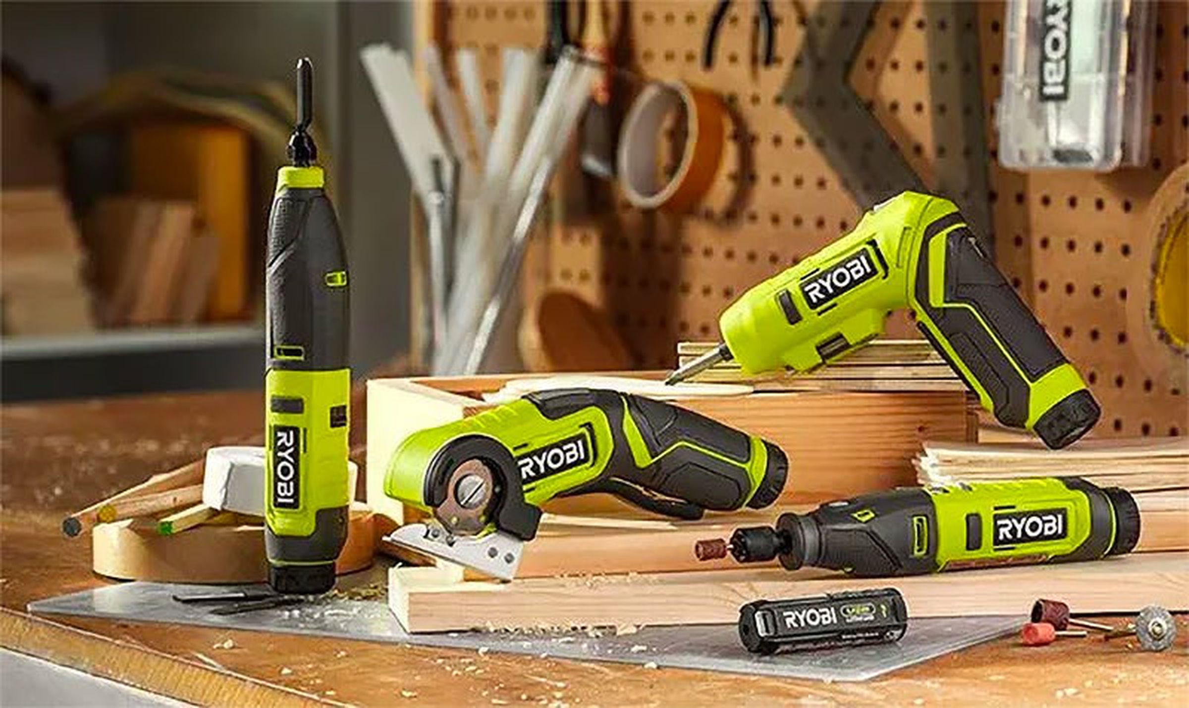 Ryobi’s USB Lithium lineup includes a Dremel-alike, a power carver, a power cutter, and a cordless screwdriver.