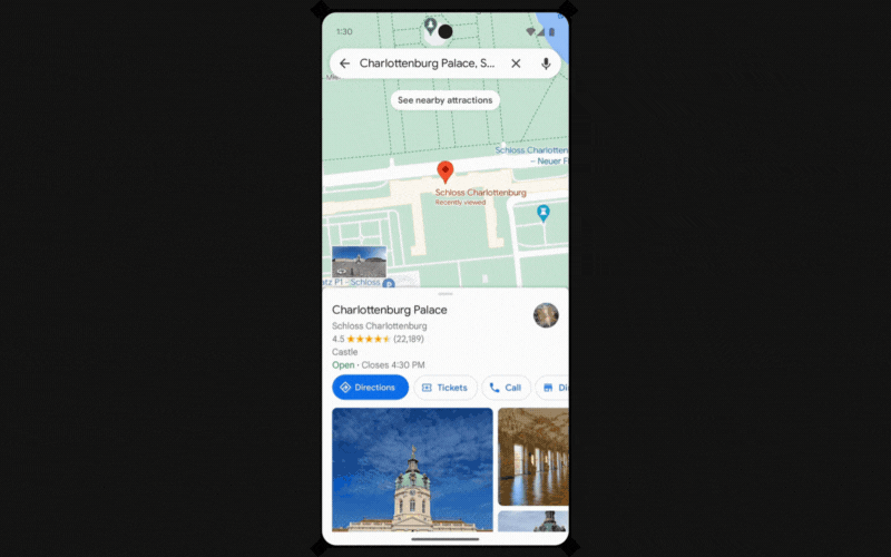 A GIF demonstrating the new glanceable directions feature in Google Maps.
