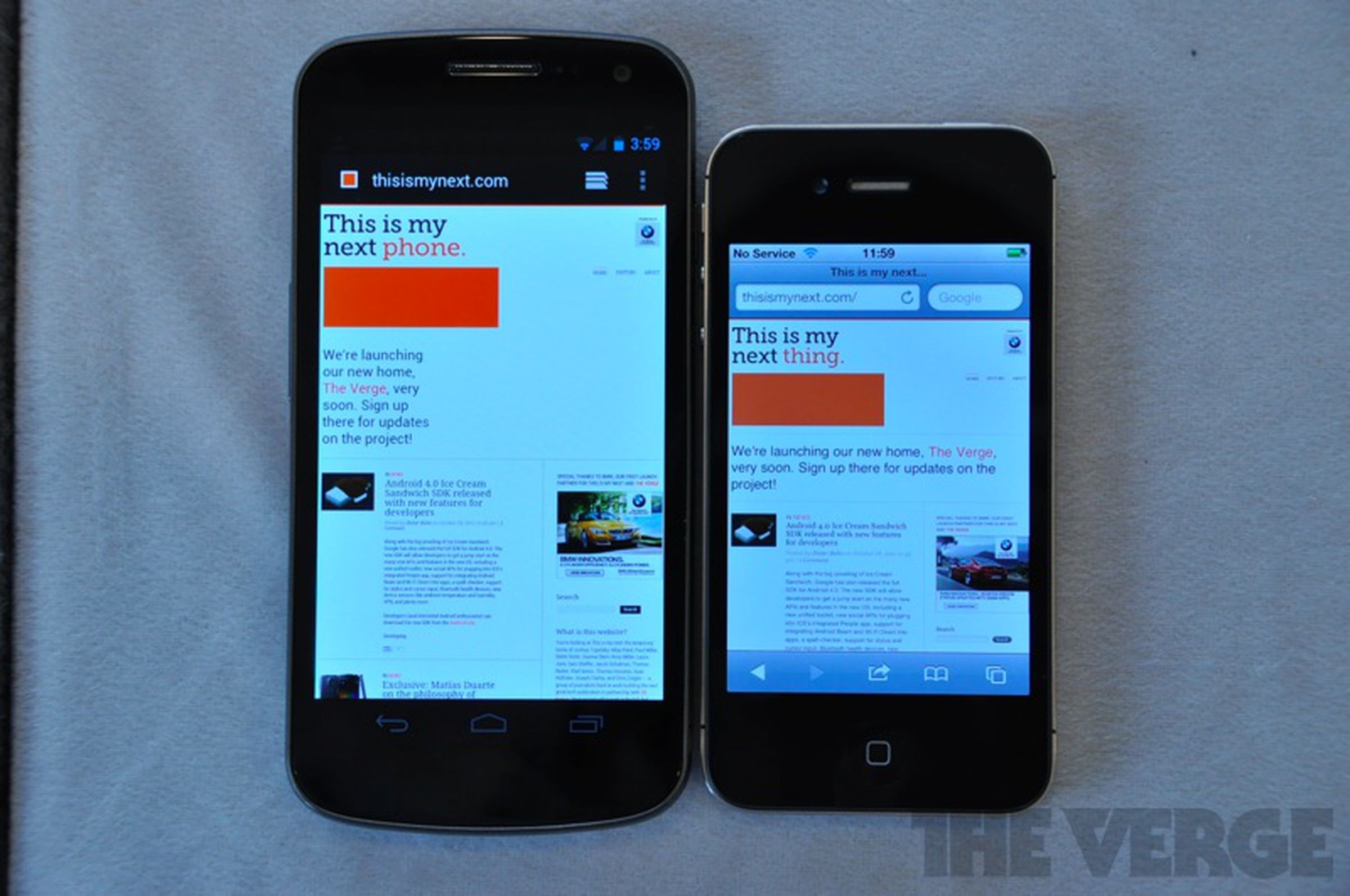 Samsung Galaxy Nexus vs iPhone 4S comparison photos