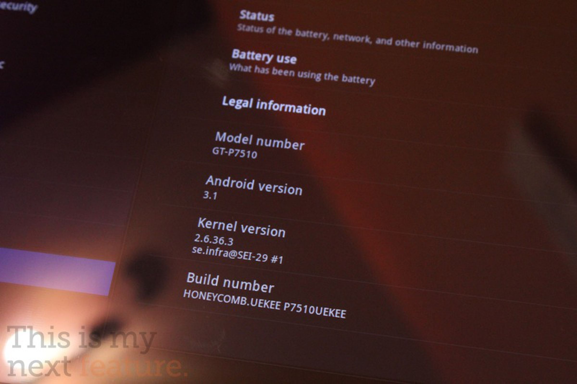 Galaxy Tab 10.1 running Android 3.1