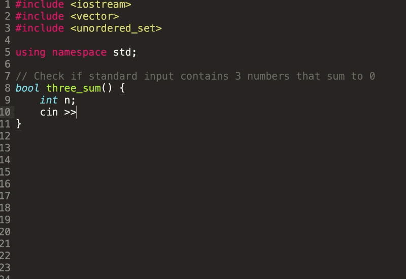 Deep TabNine being used to write some C++.