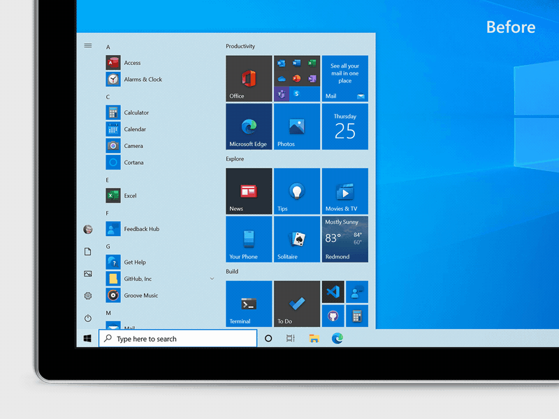 The old Start menu versus the refreshed one.