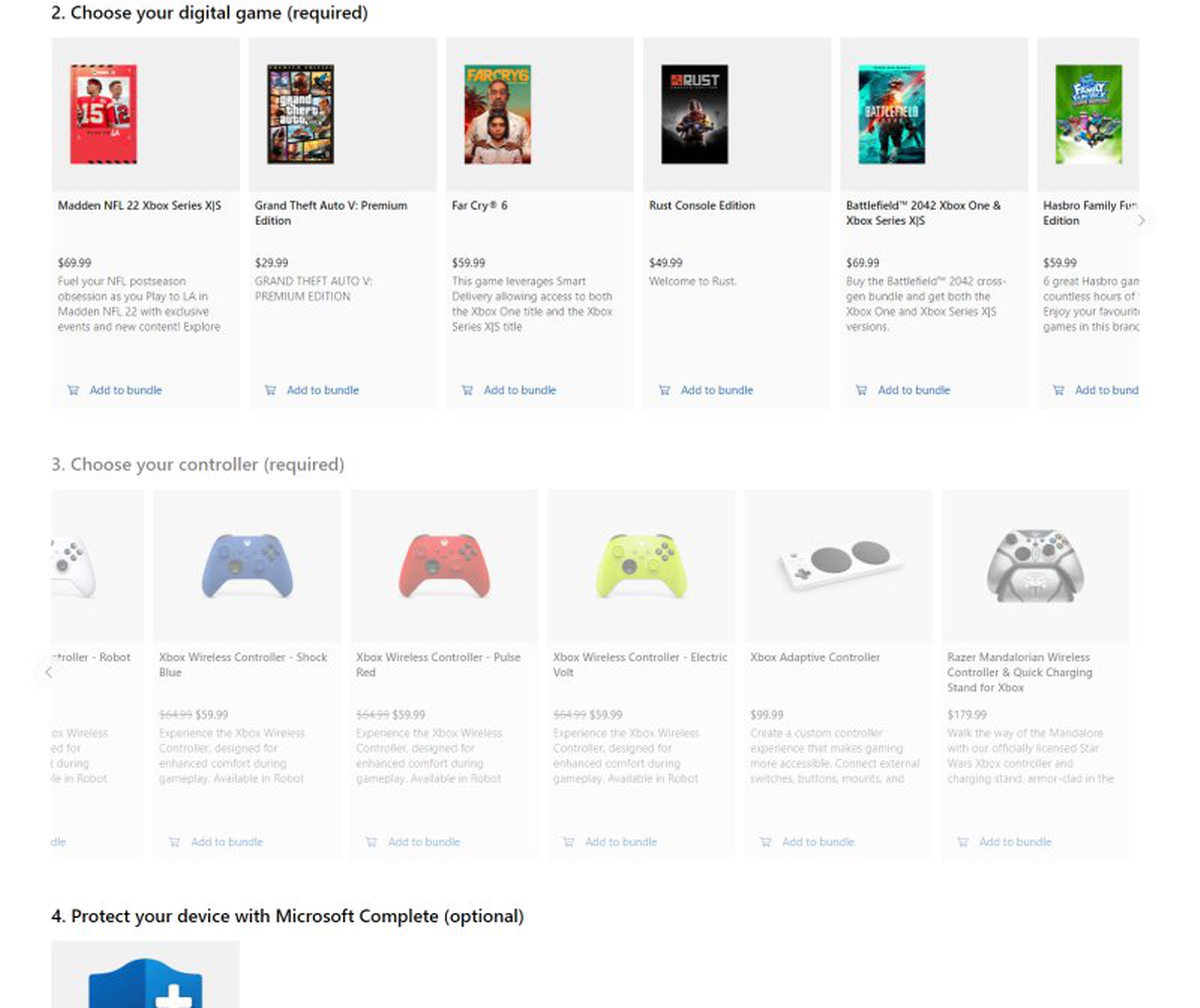 Microsoft initially required buyers pick up a game at the standard price, even though many of them are on sale. It has since updated bundle pricing to match the lowest available prices.