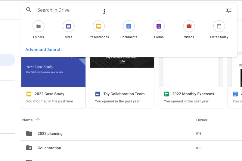 The feature lets you easily filter searches by things like file type.