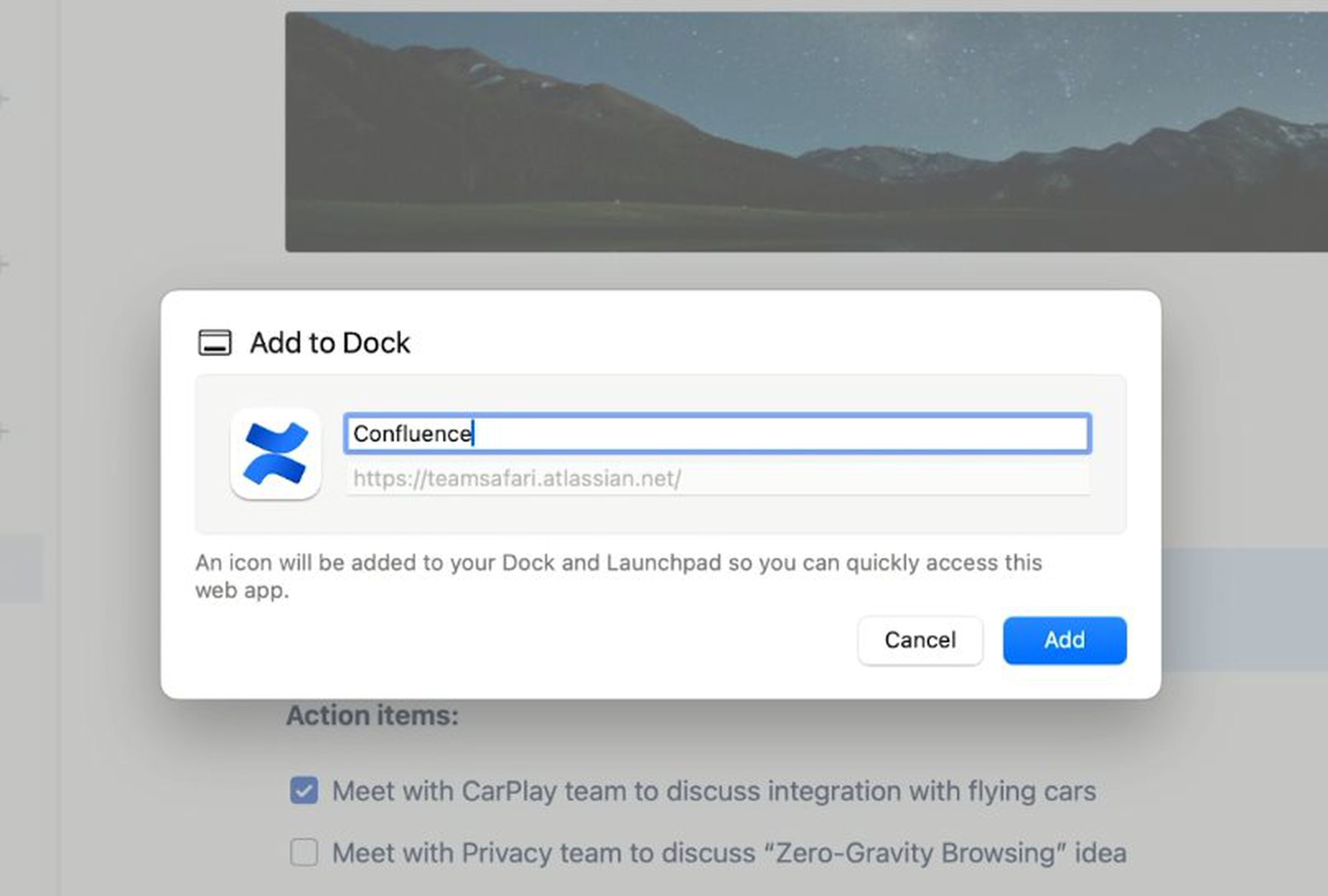 New web app Add to Dock feature.