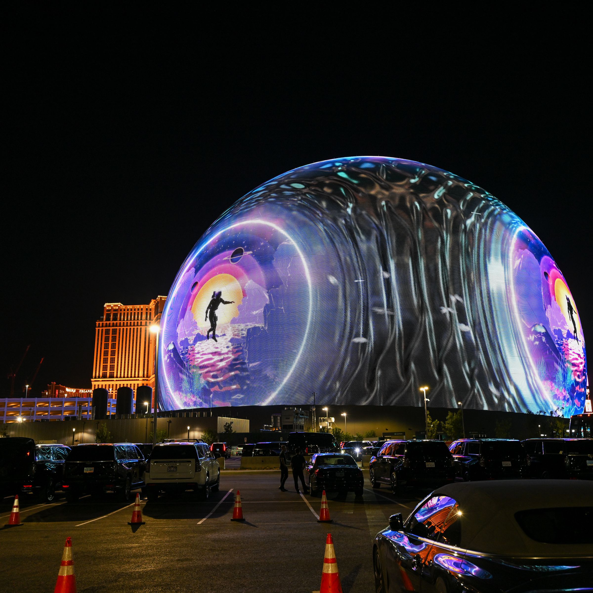 An image of the outside of The Sphere during U2’s performance.