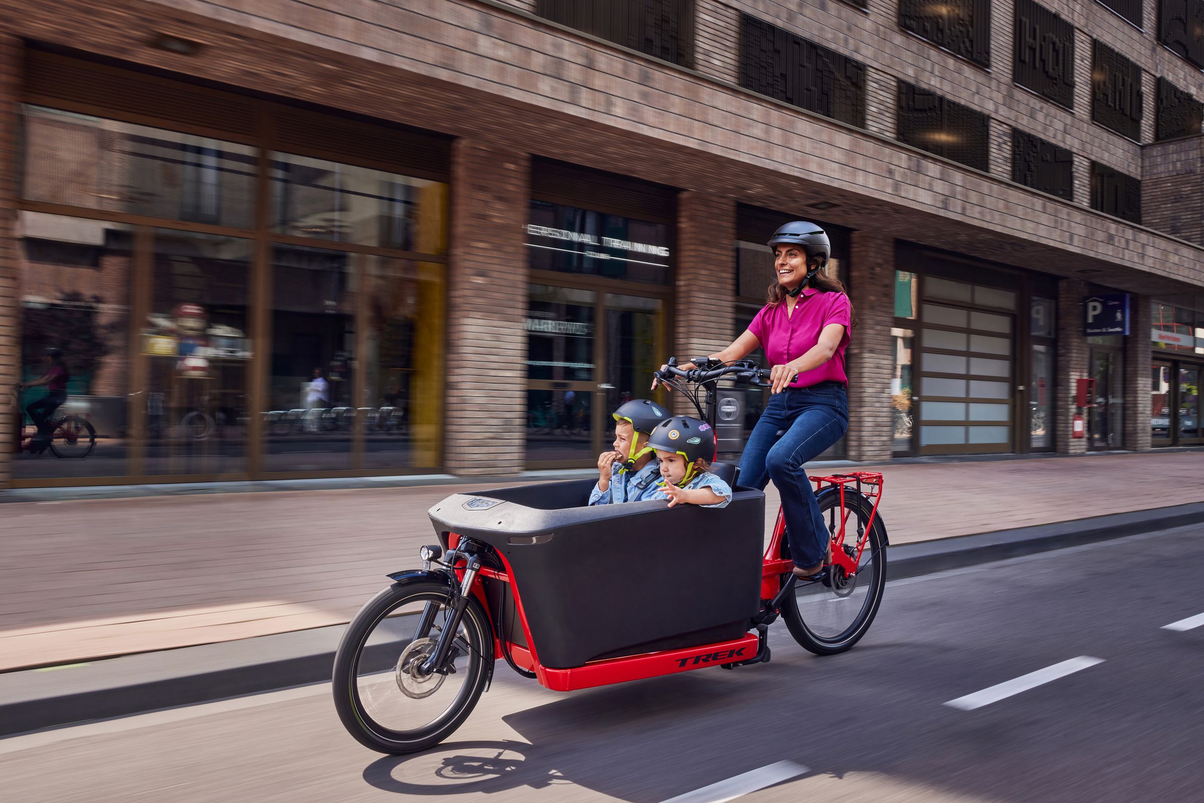 Trek Fetch Plus 4 electric cargo bike with kids
