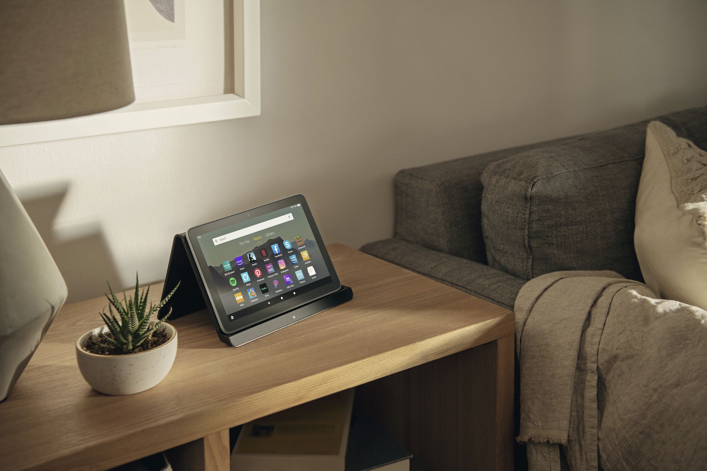 Tablet on a table in a living room