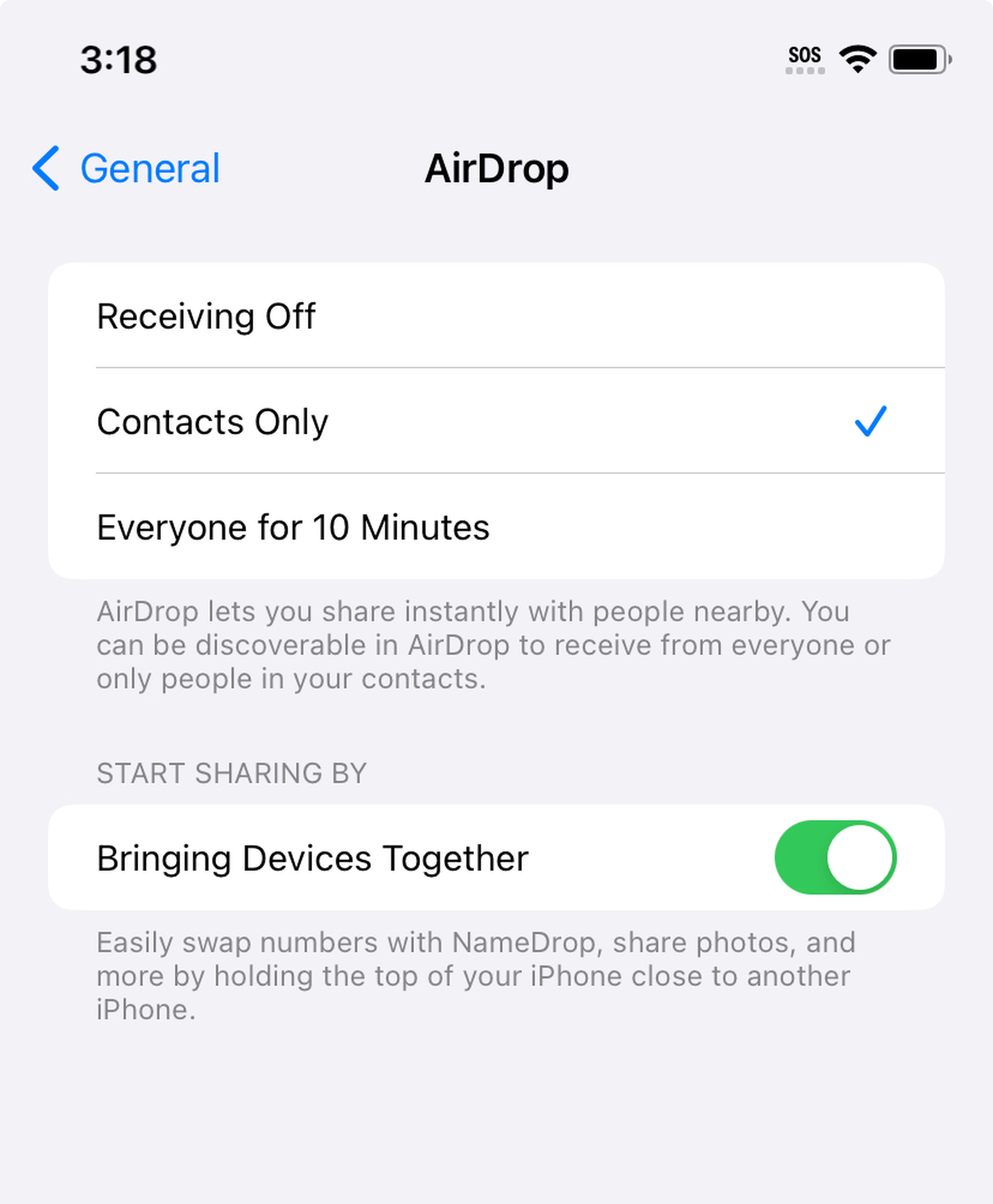 iPhone screen labeled AirDrop.