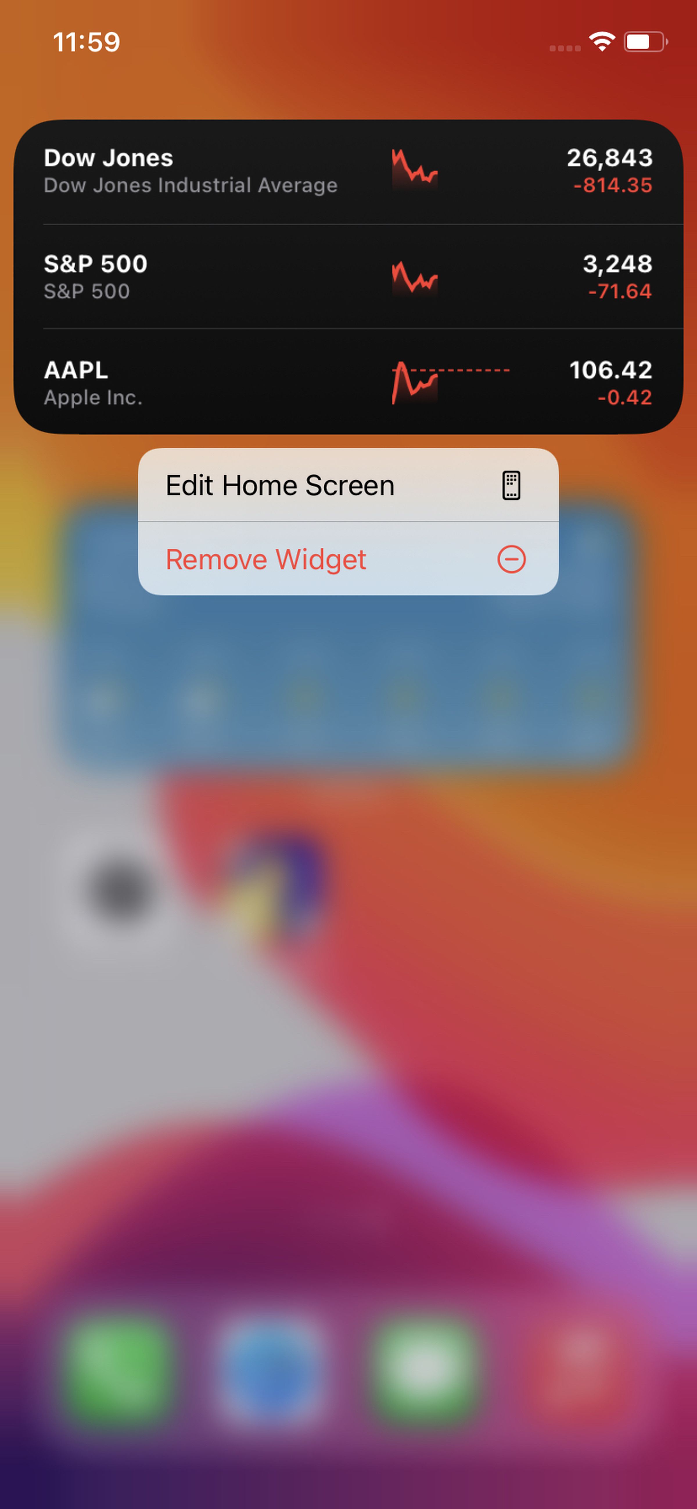 Long press on a widget to remove it.