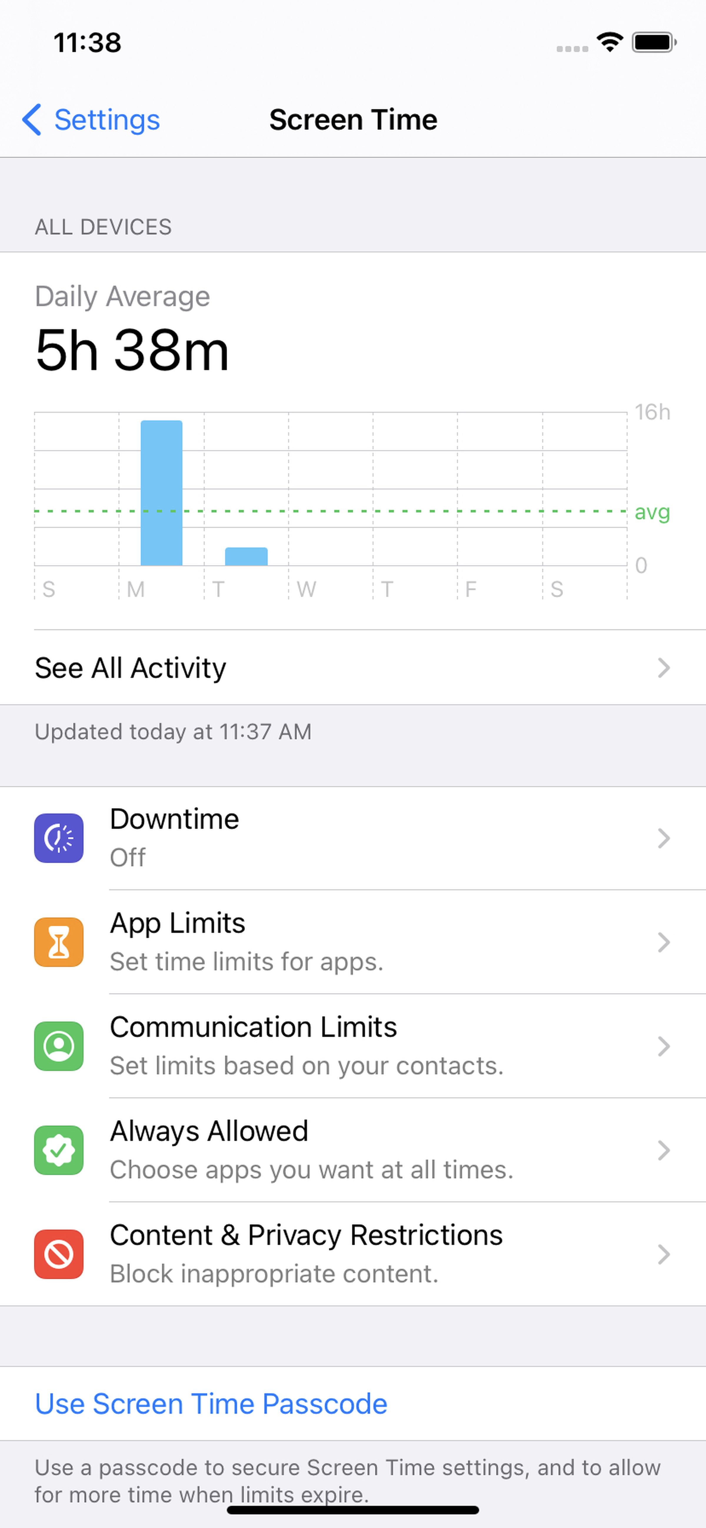 Your Screen Time screen is accessible from your Settings menu.