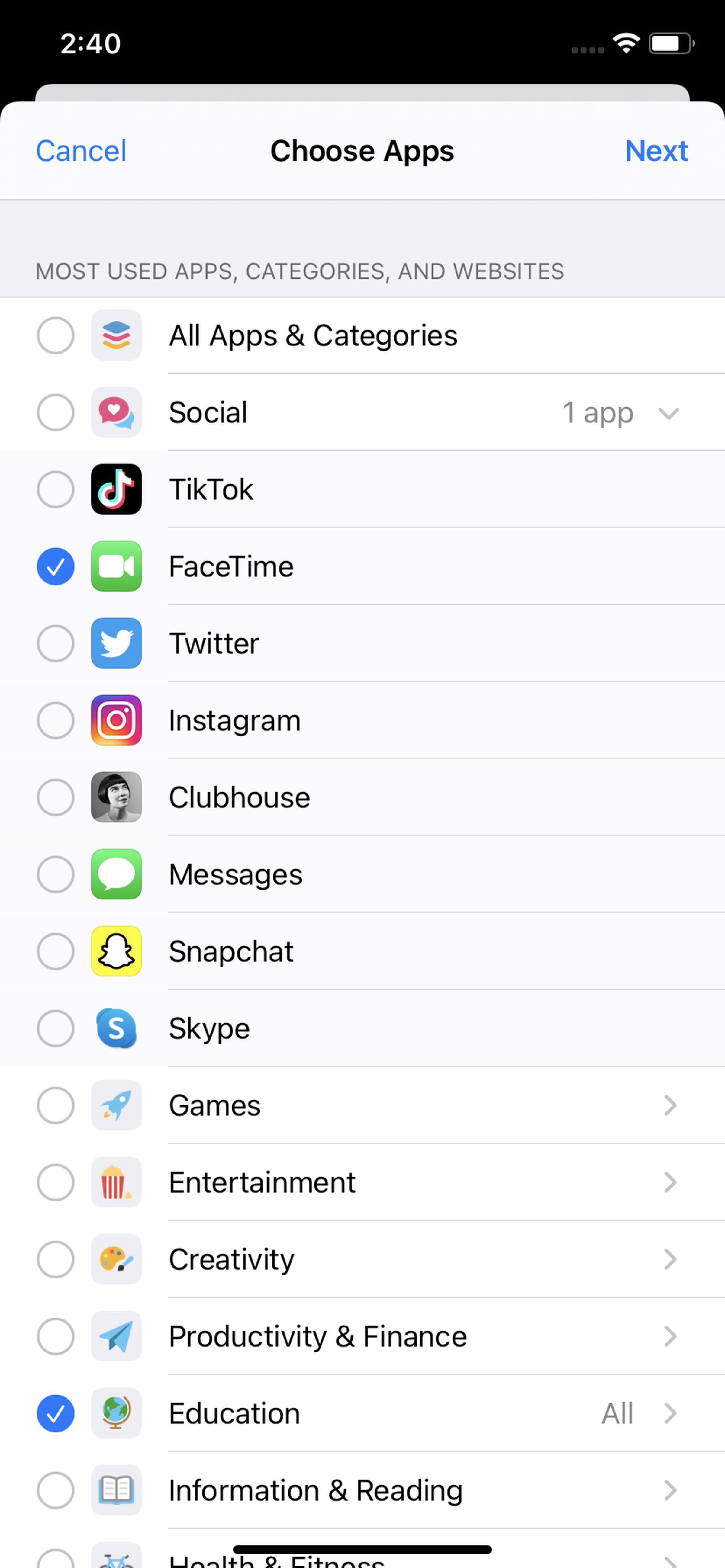 You can limit specific apps or a category of apps