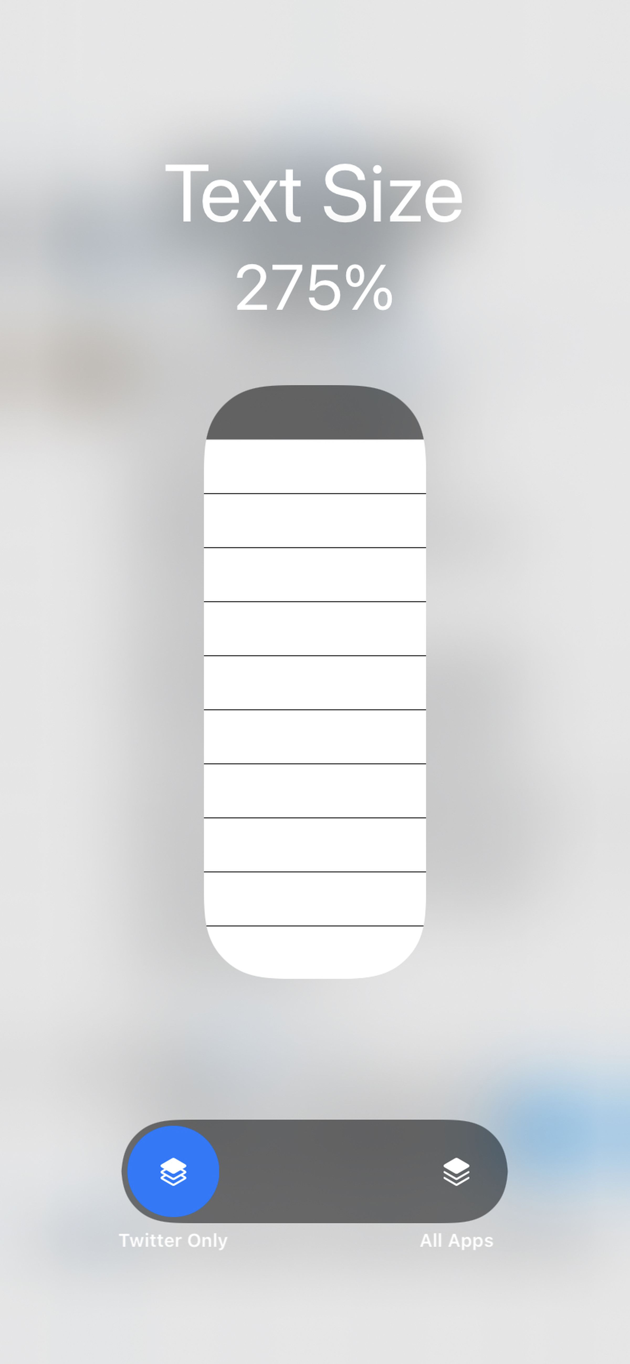 The toggle at the bottom lets you switch text size for a single app.