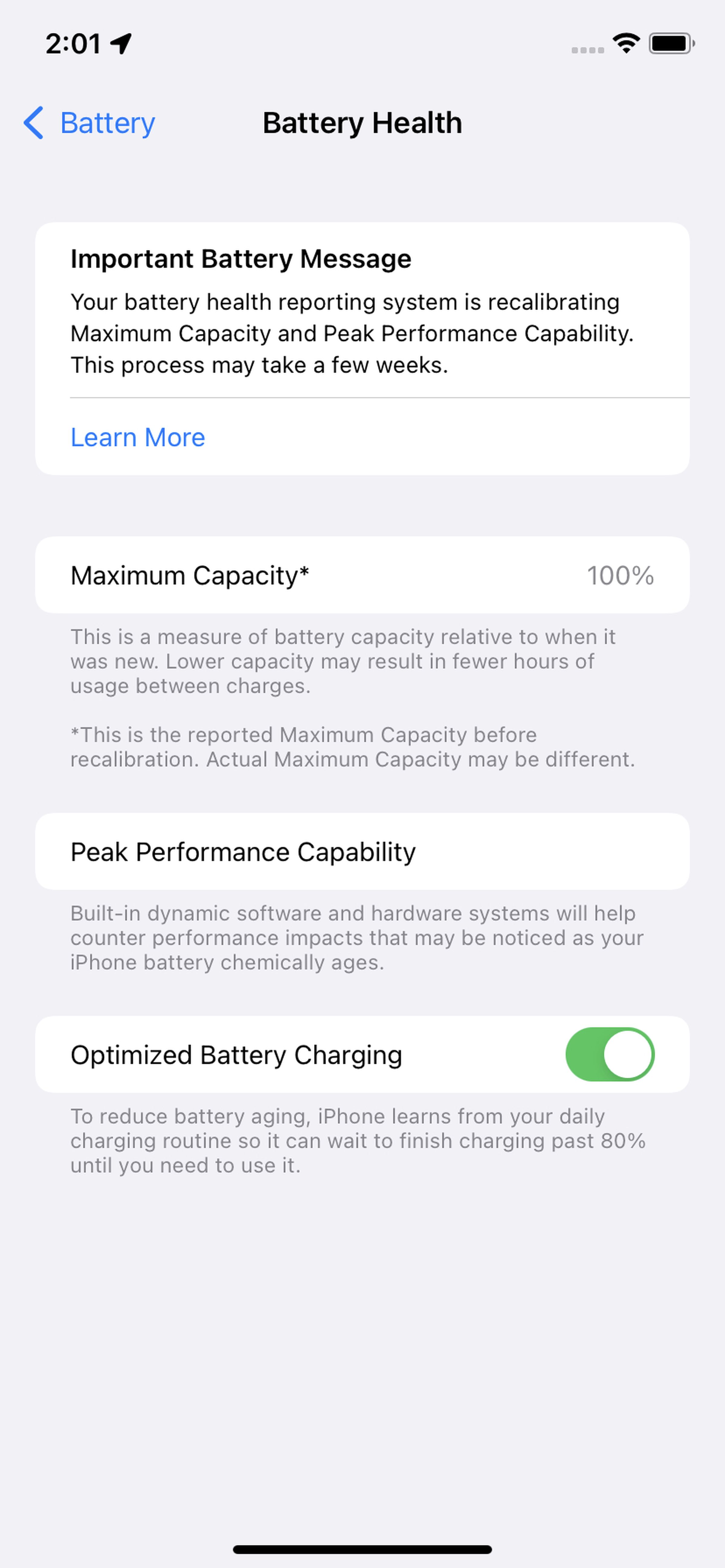 The “Battery Health” page will let you know if you need to replace your battery.