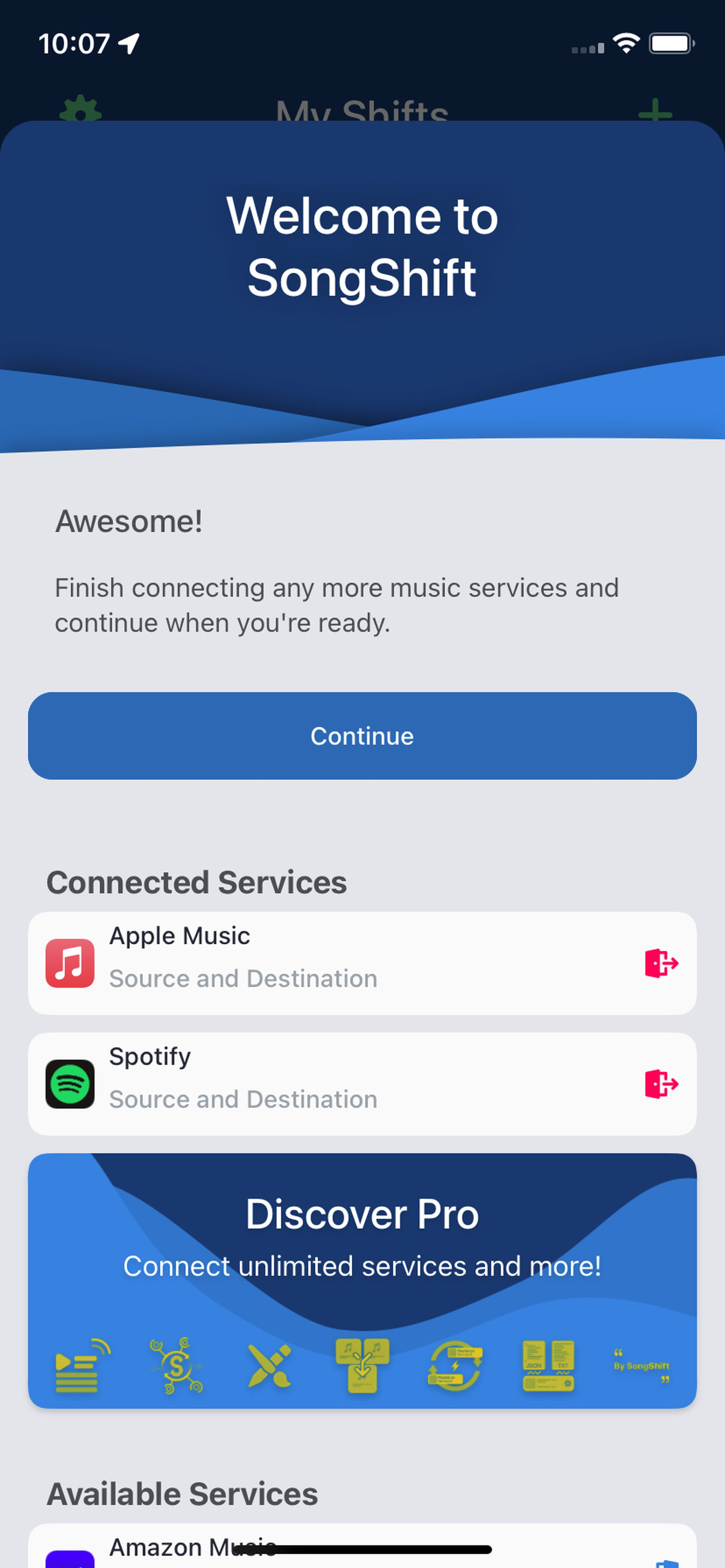 Select the services you want to connect.