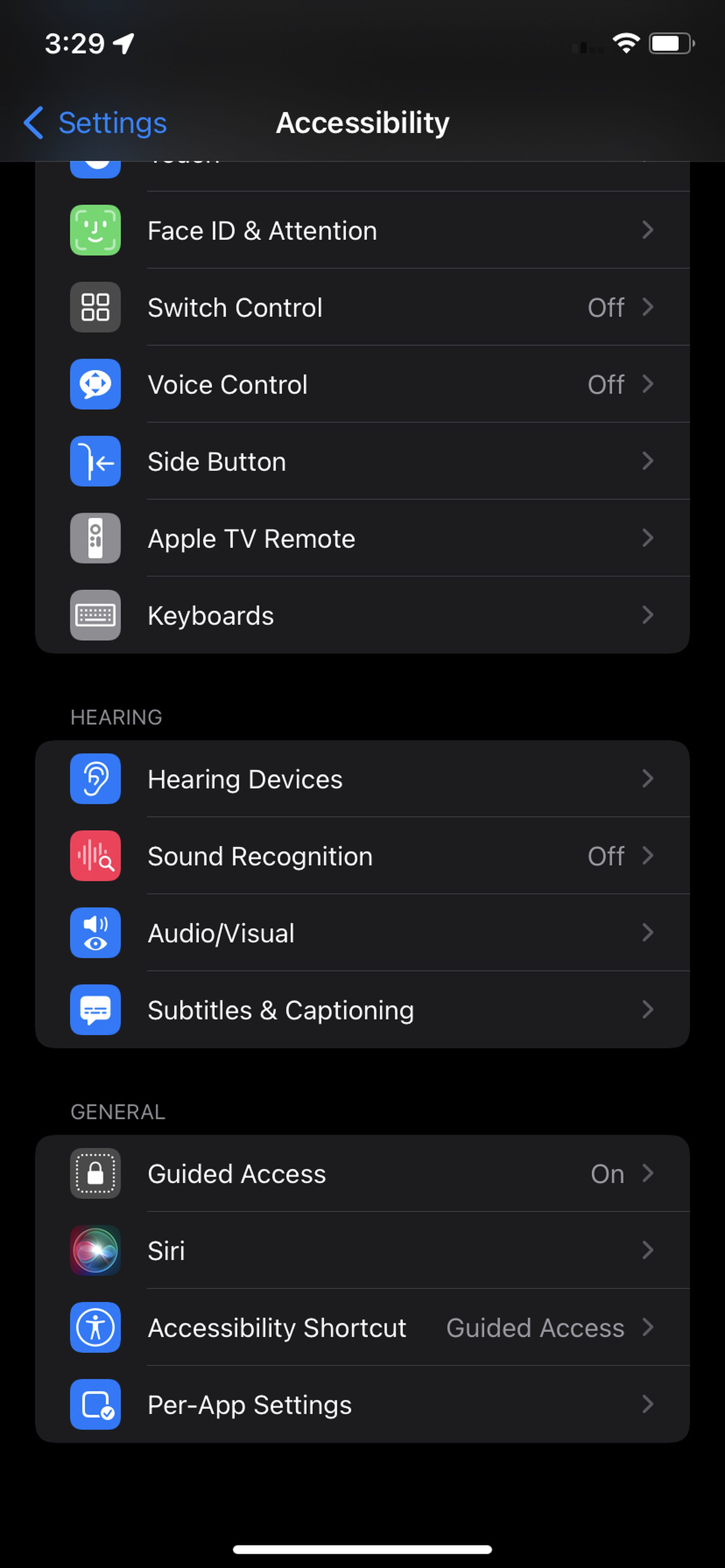 Bottom half of iOS accessibility menu