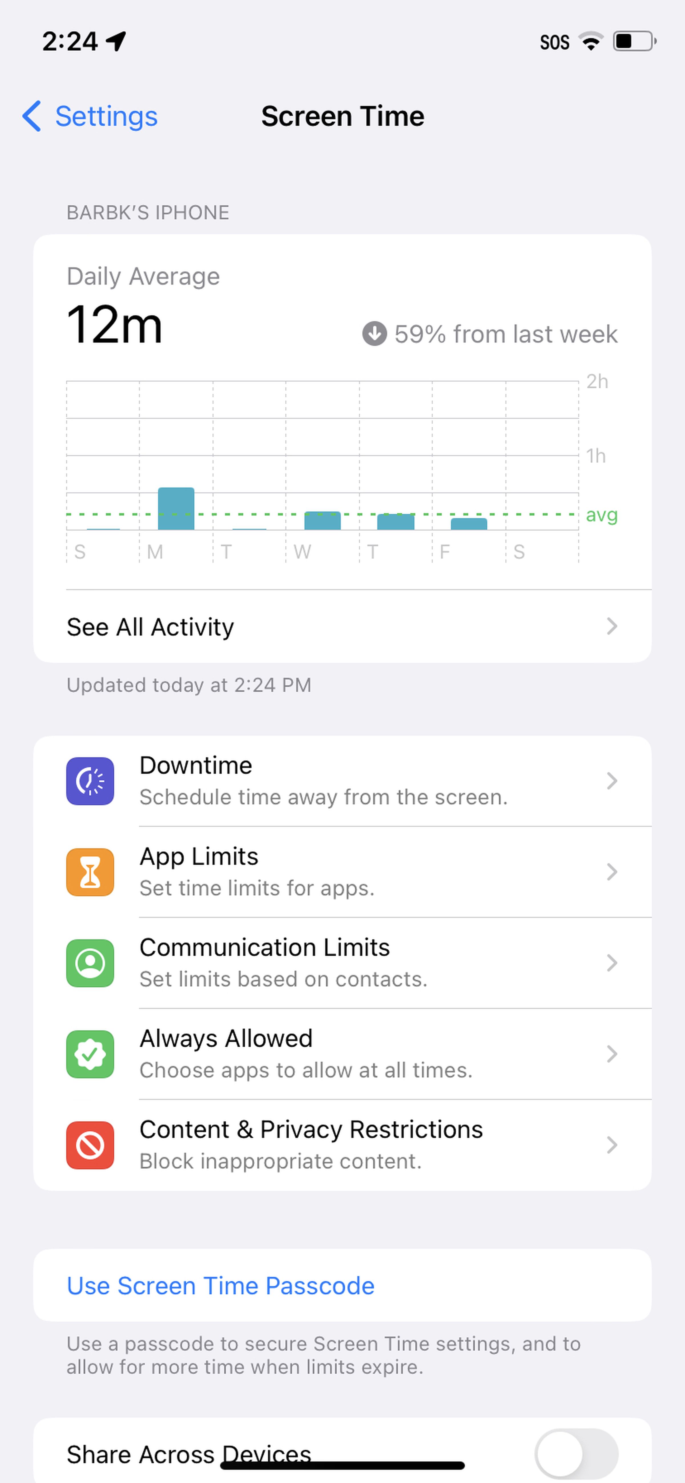 Screen Time page iOS