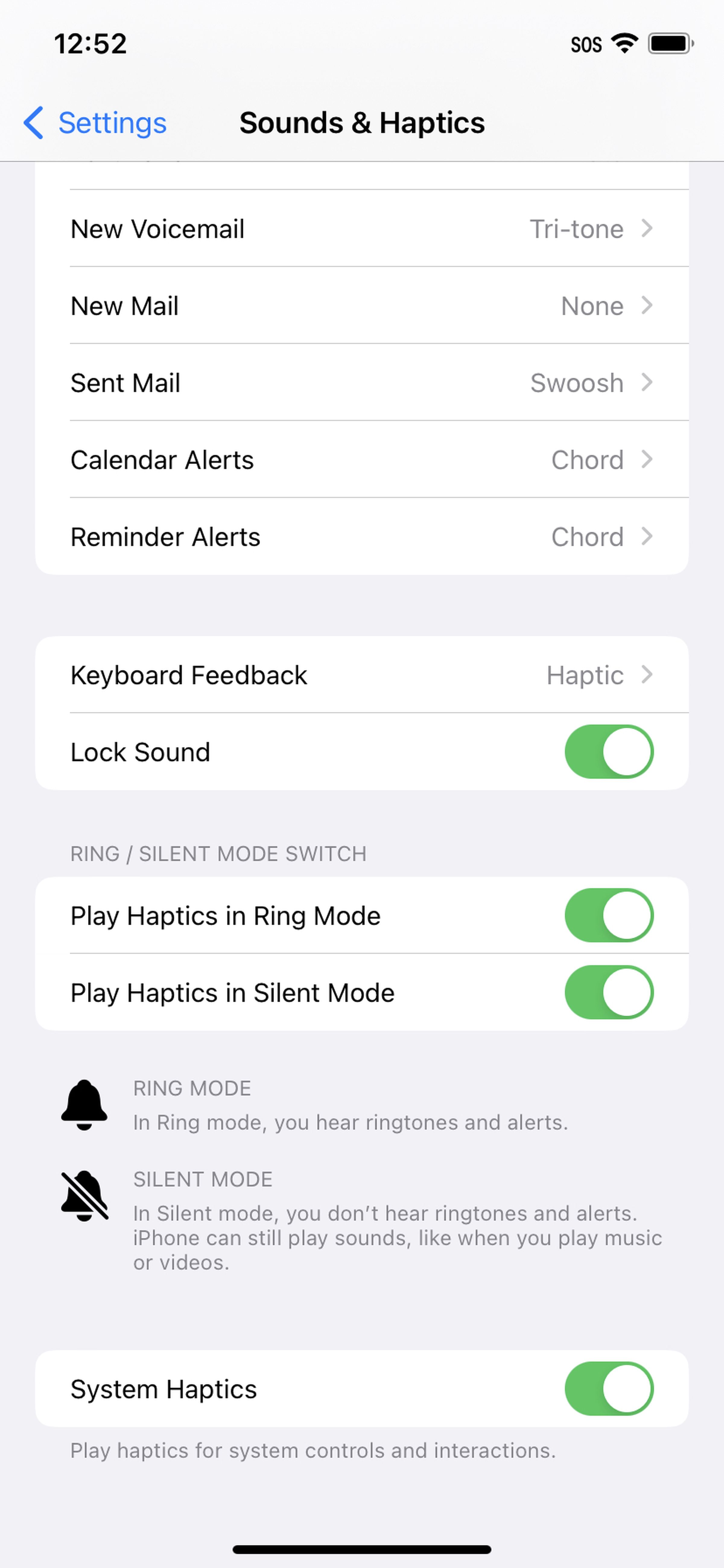 Sounds &amp; haptics menu