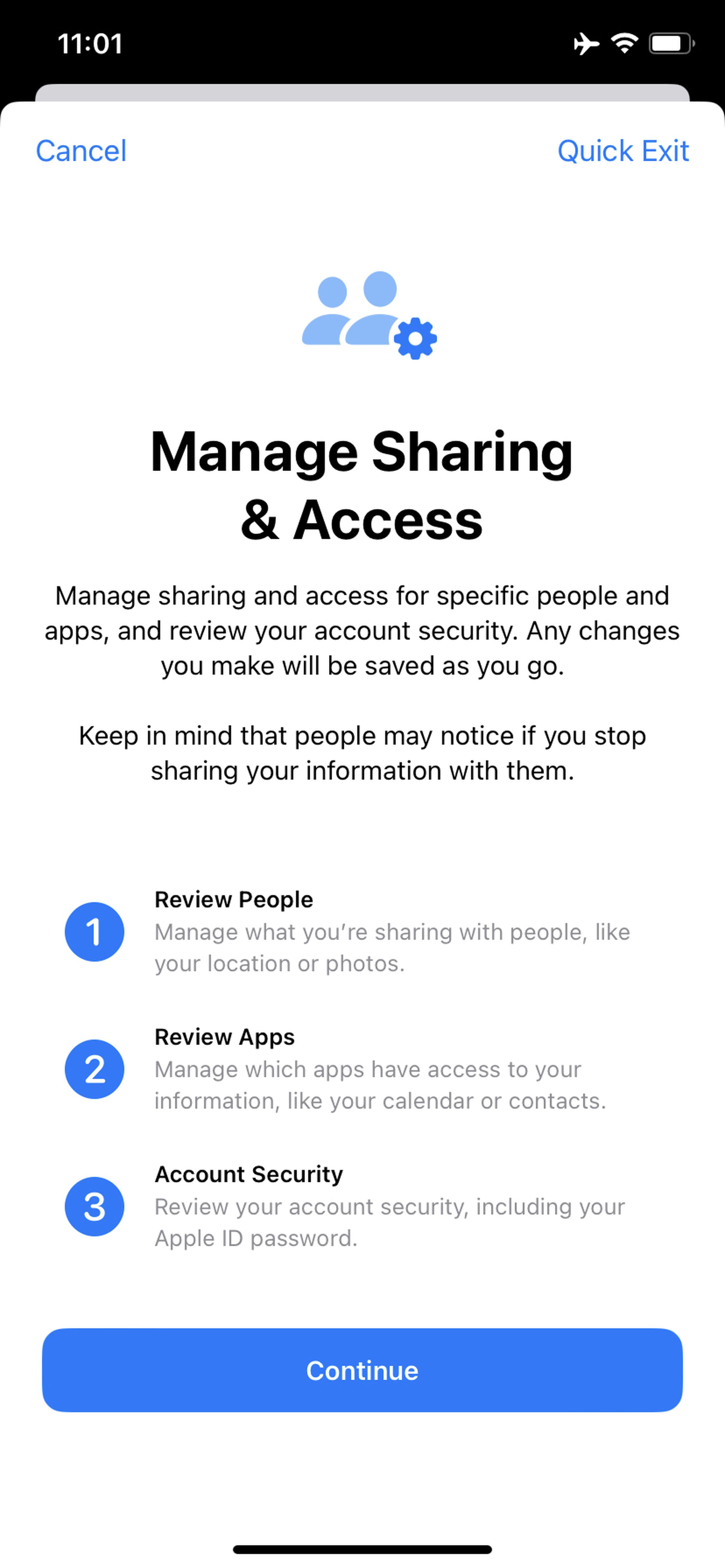 Manage sharing &amp; access page