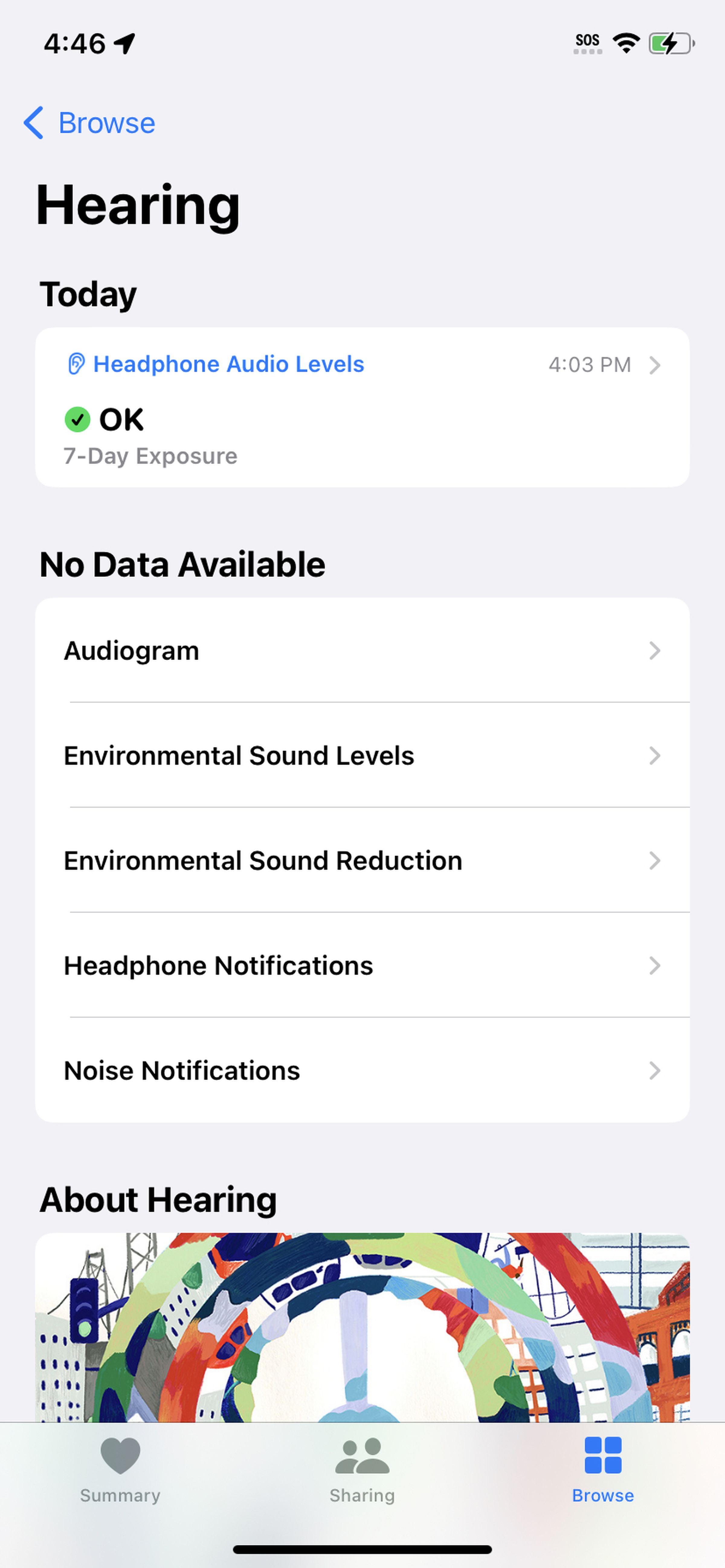 The Hearing page in the Health app.