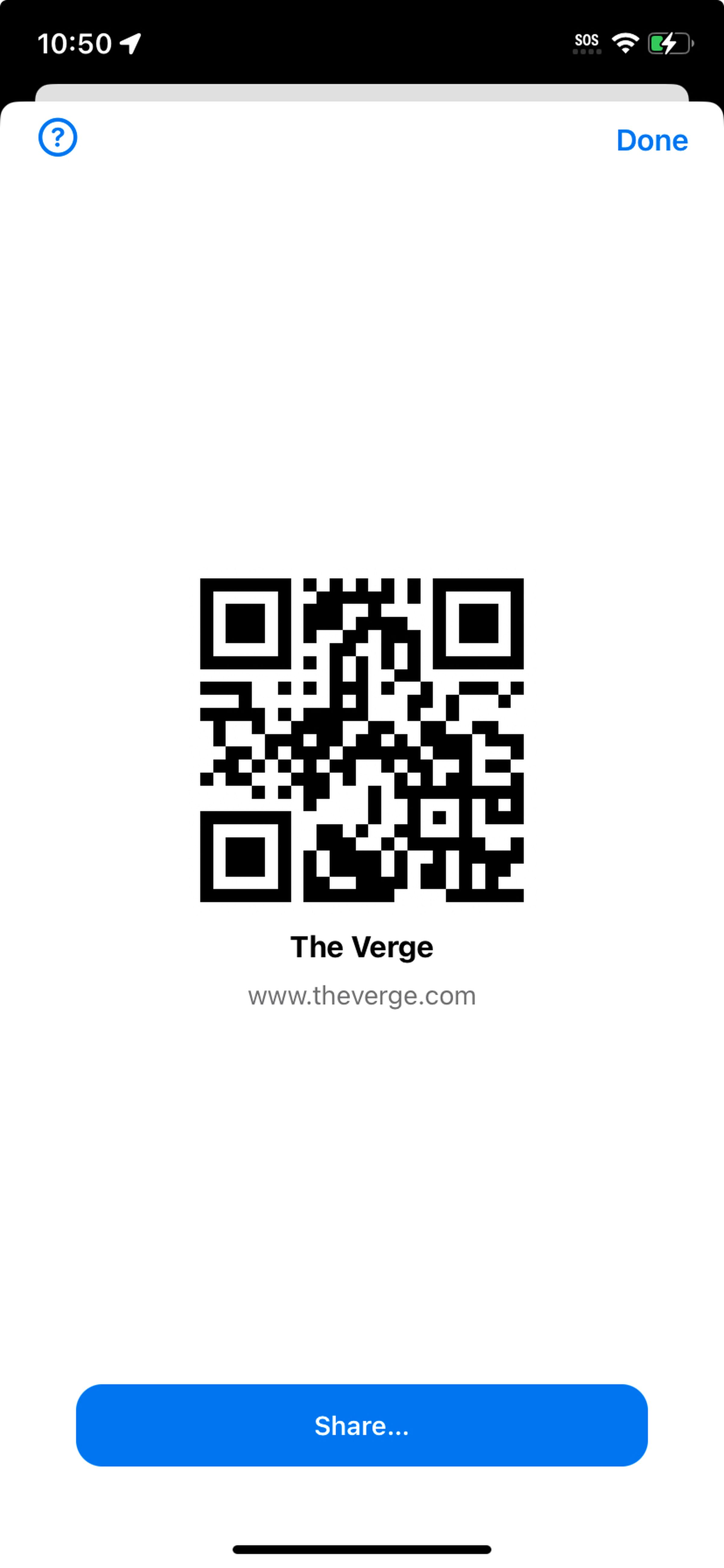 QR Code for The Verge with a Share button underneath.