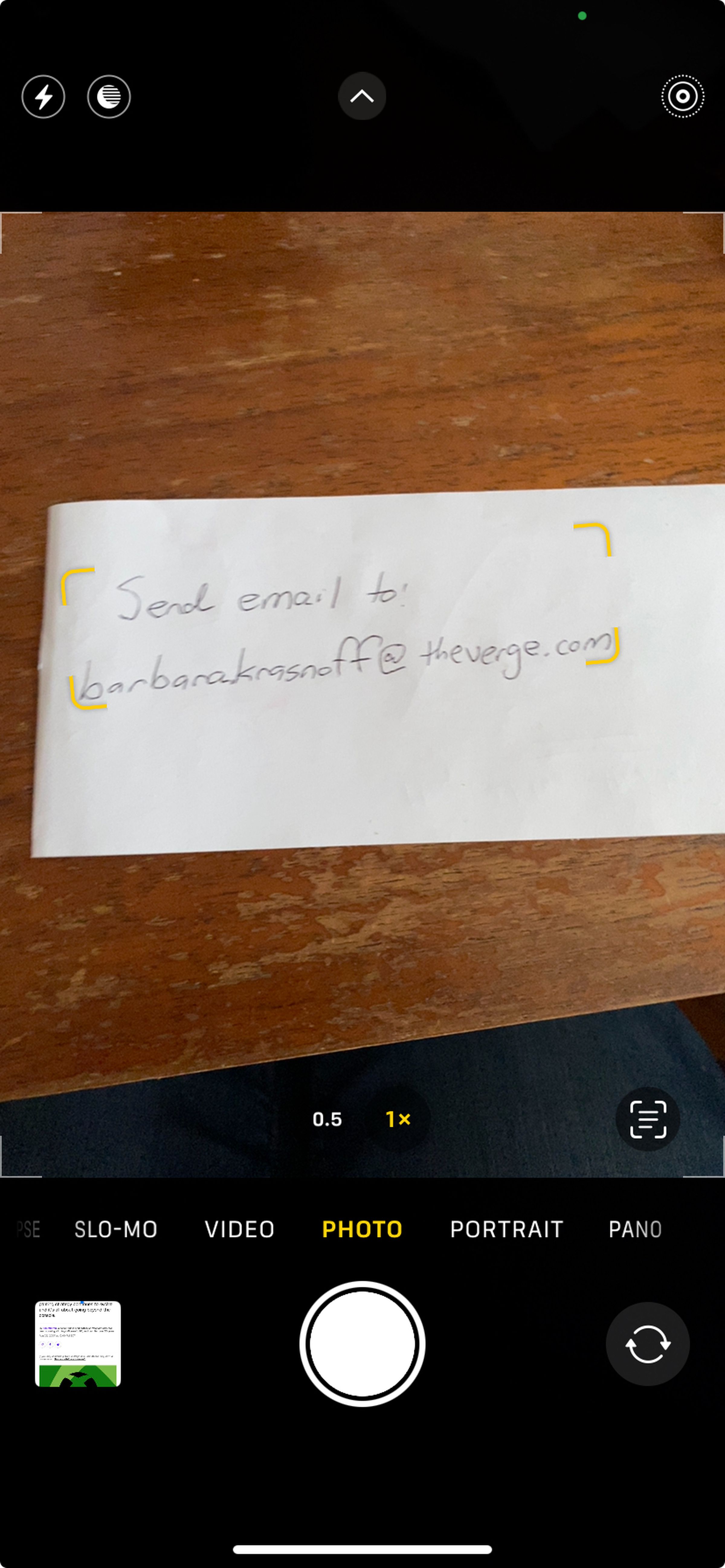 piece of paper with send email to barbara.krasnoff@theverge.com surrounded by a yellow outline.