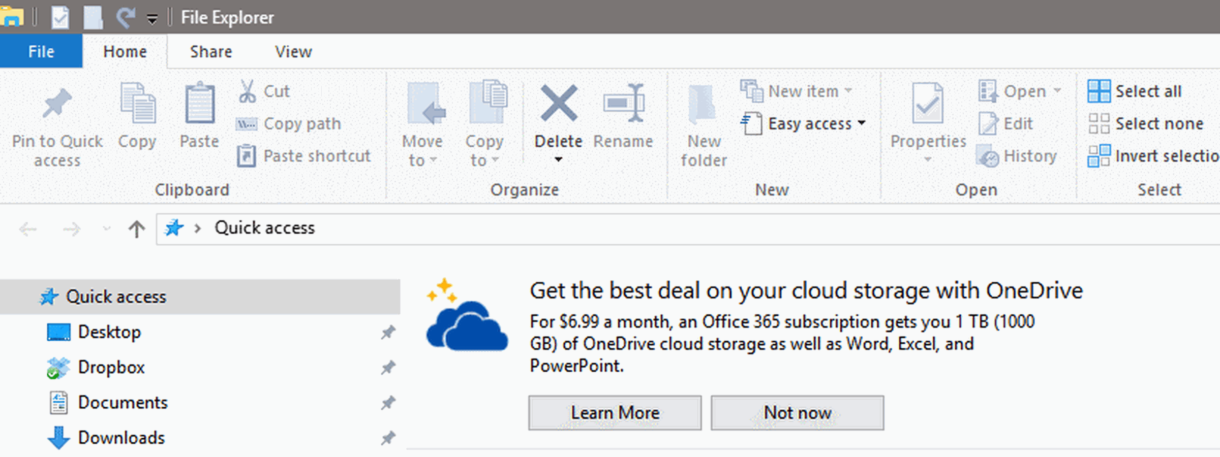 Office 365 ad inside File Explorer.