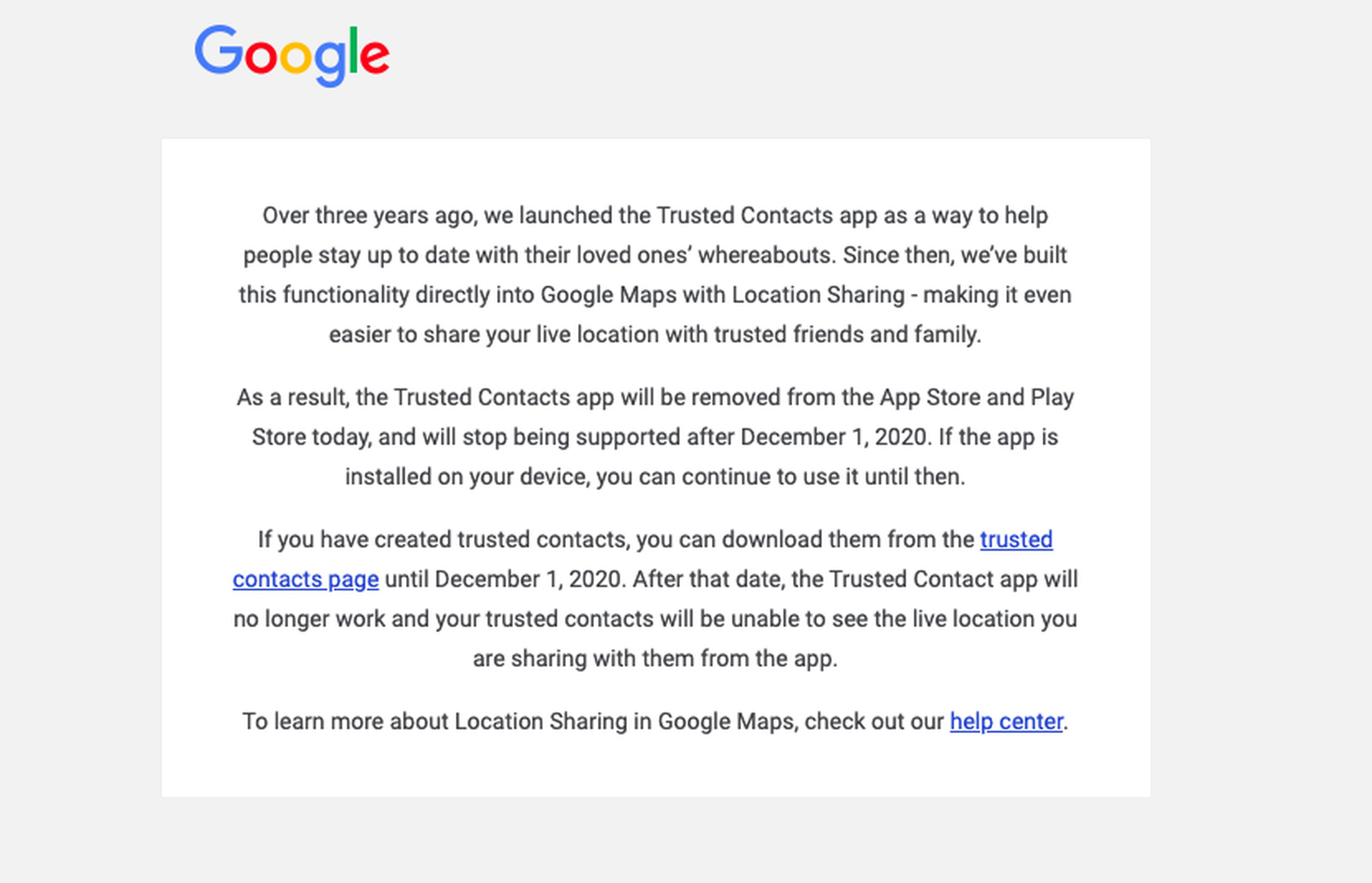 Google’s email announcement