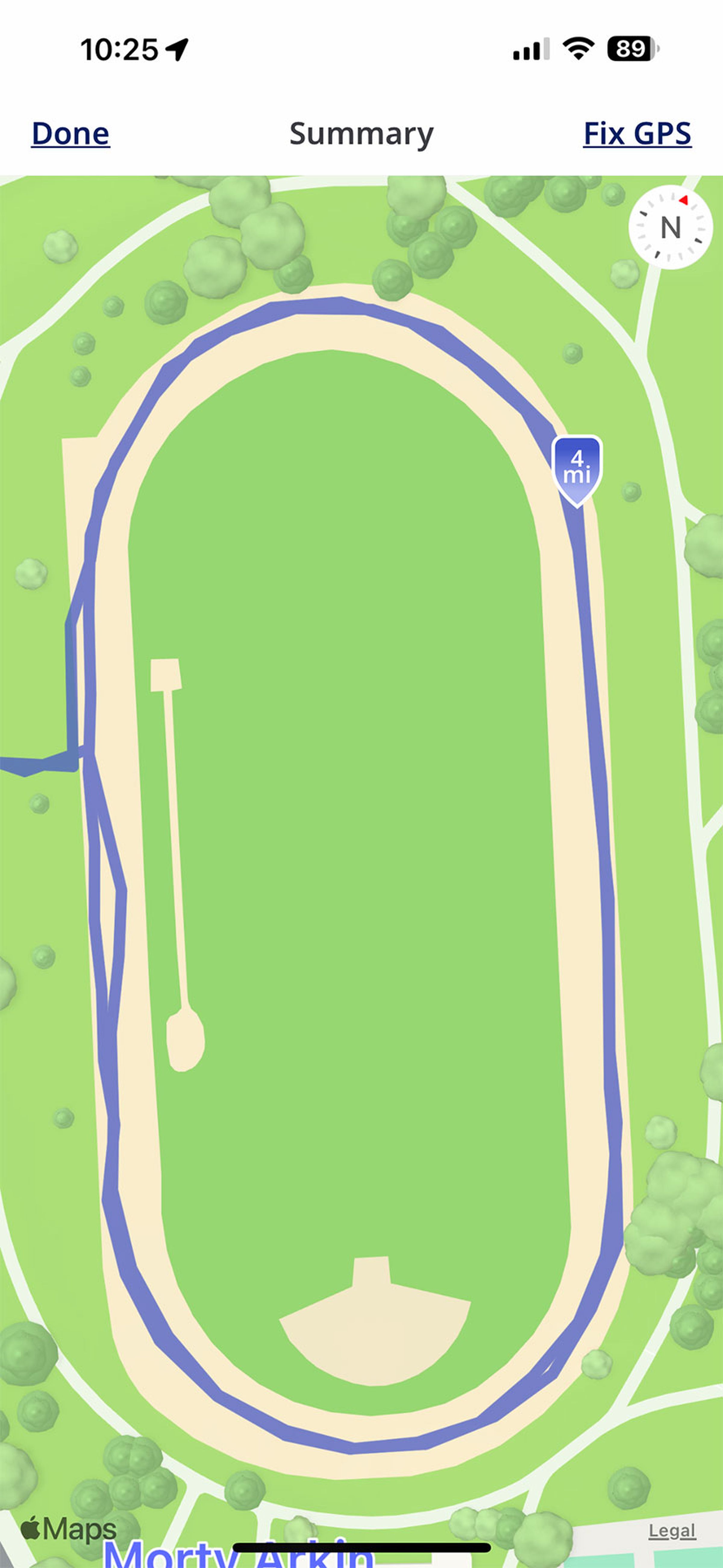 12-mile run in lane 6 on Runkeeper app map