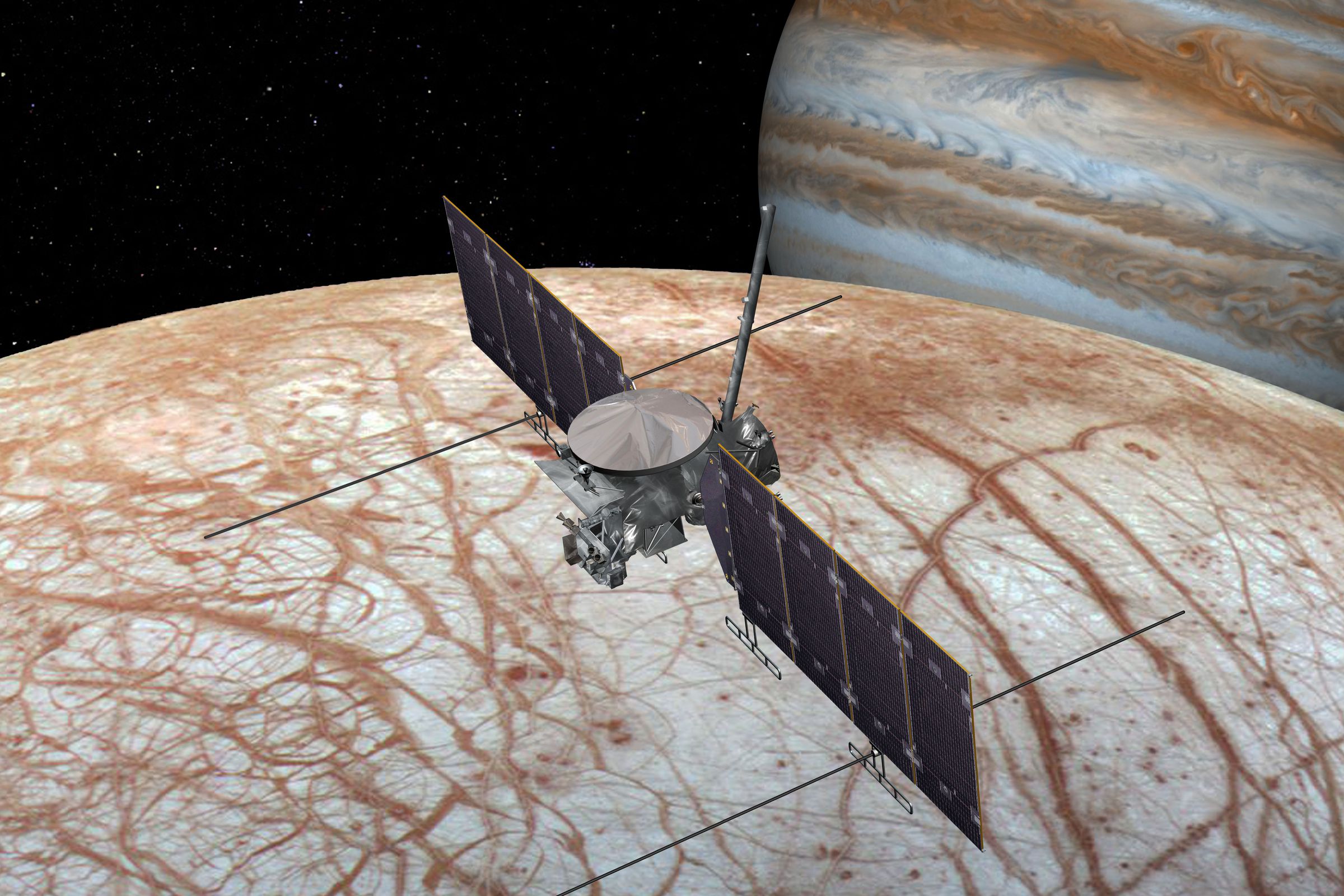 An animation of NASA’s future Europa Clipper spacecraft.