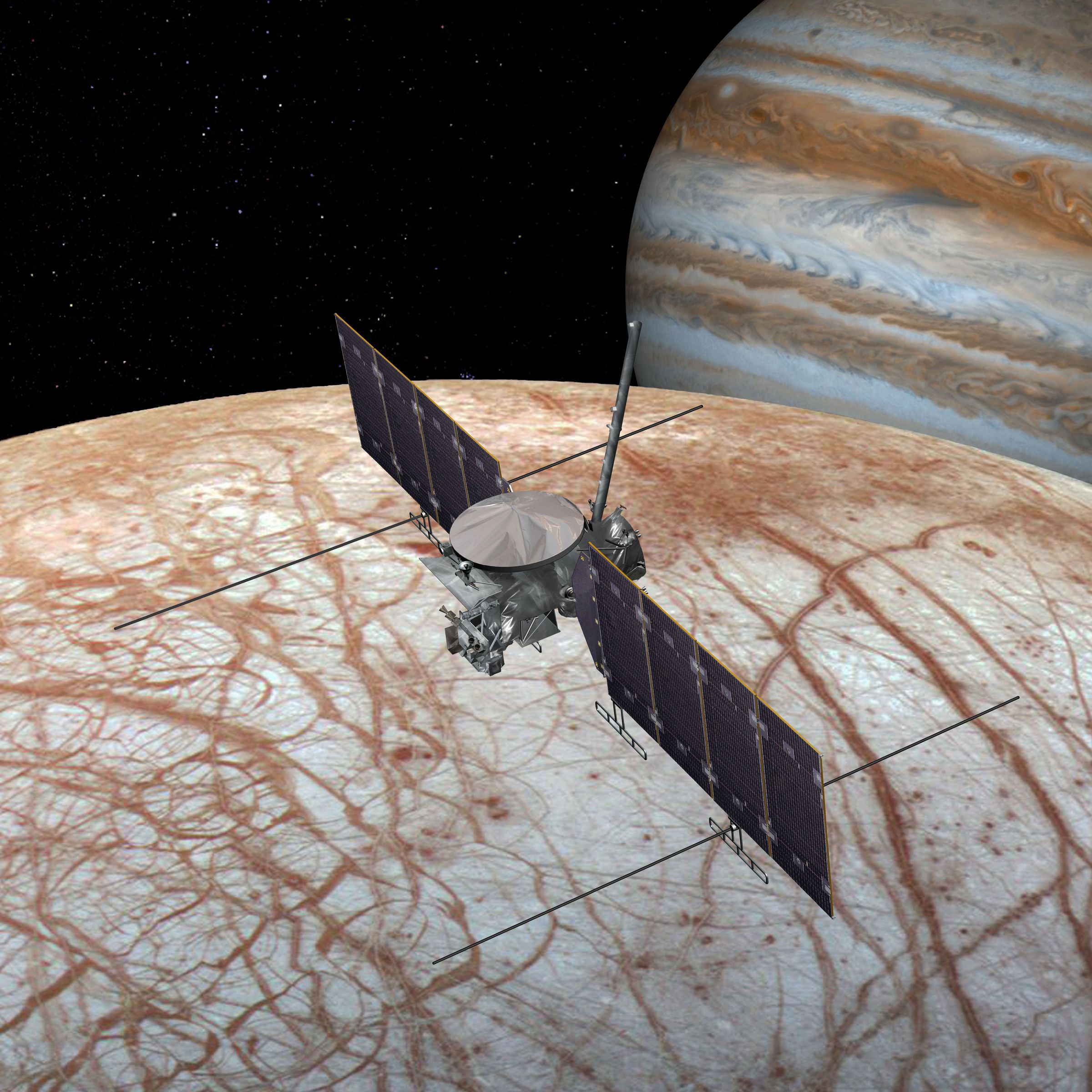 An animation of NASA’s future Europa Clipper spacecraft.