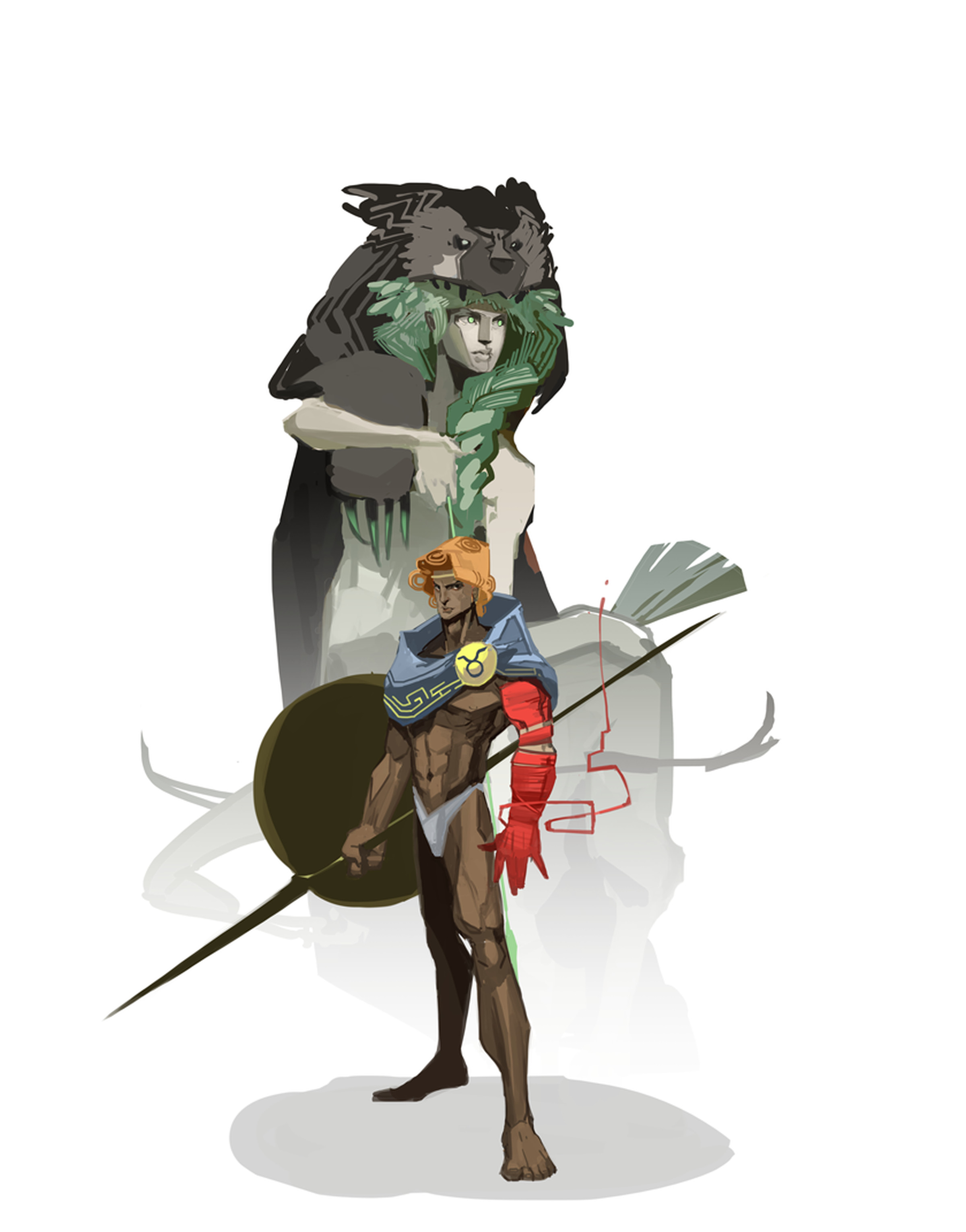 Concept art featuring Theseus with Artemis.