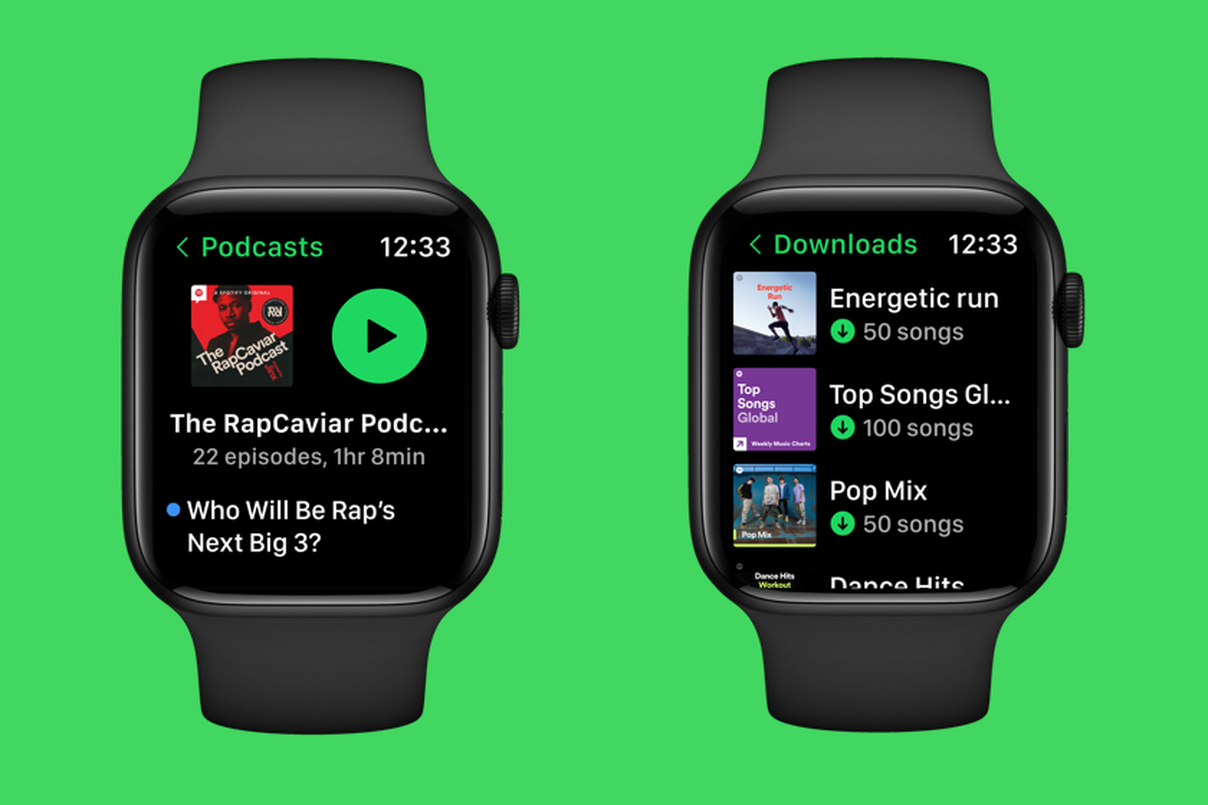 An image of Spotify’s redesigned Apple Watch app.