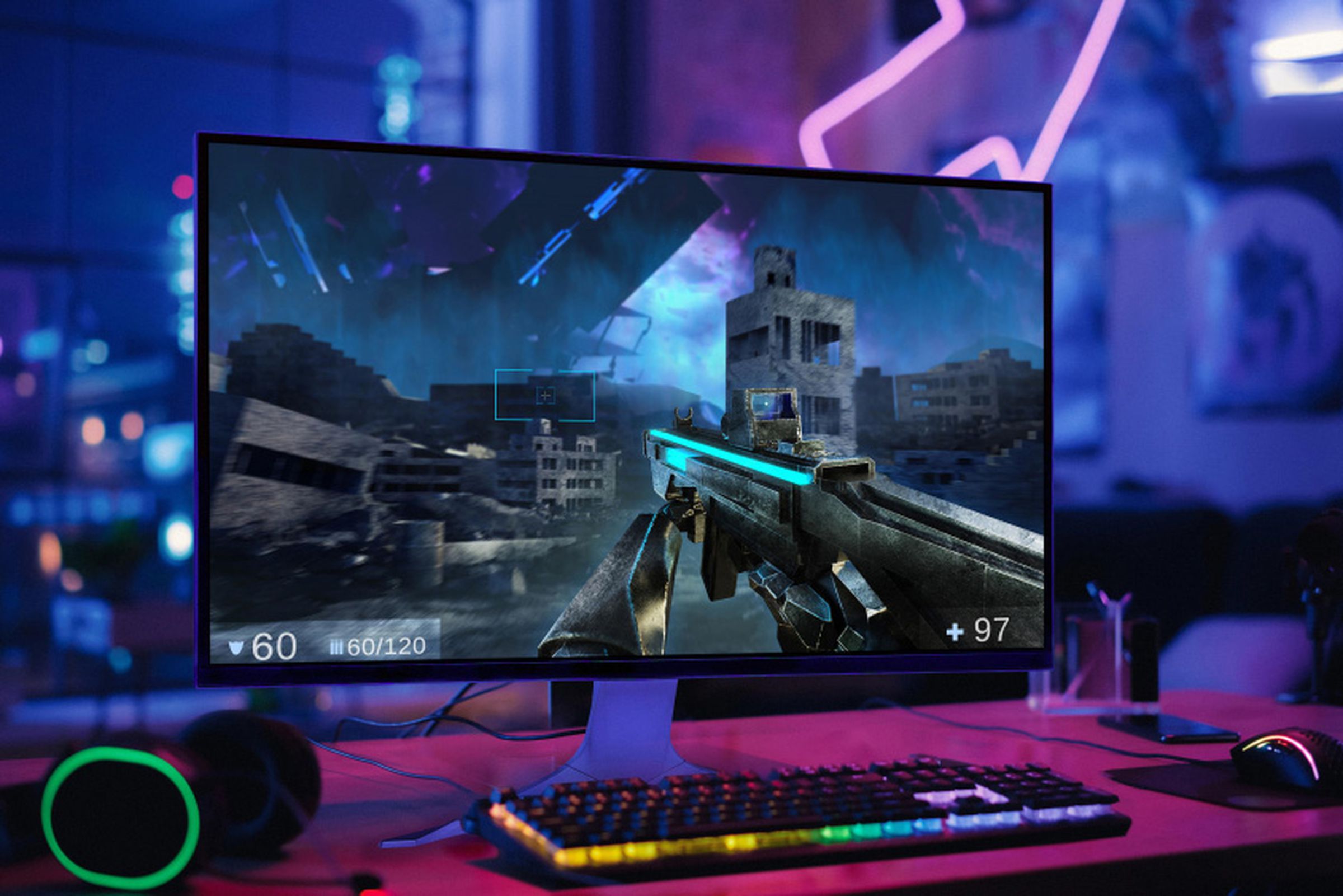 24-inch gaming monitor on a desk.