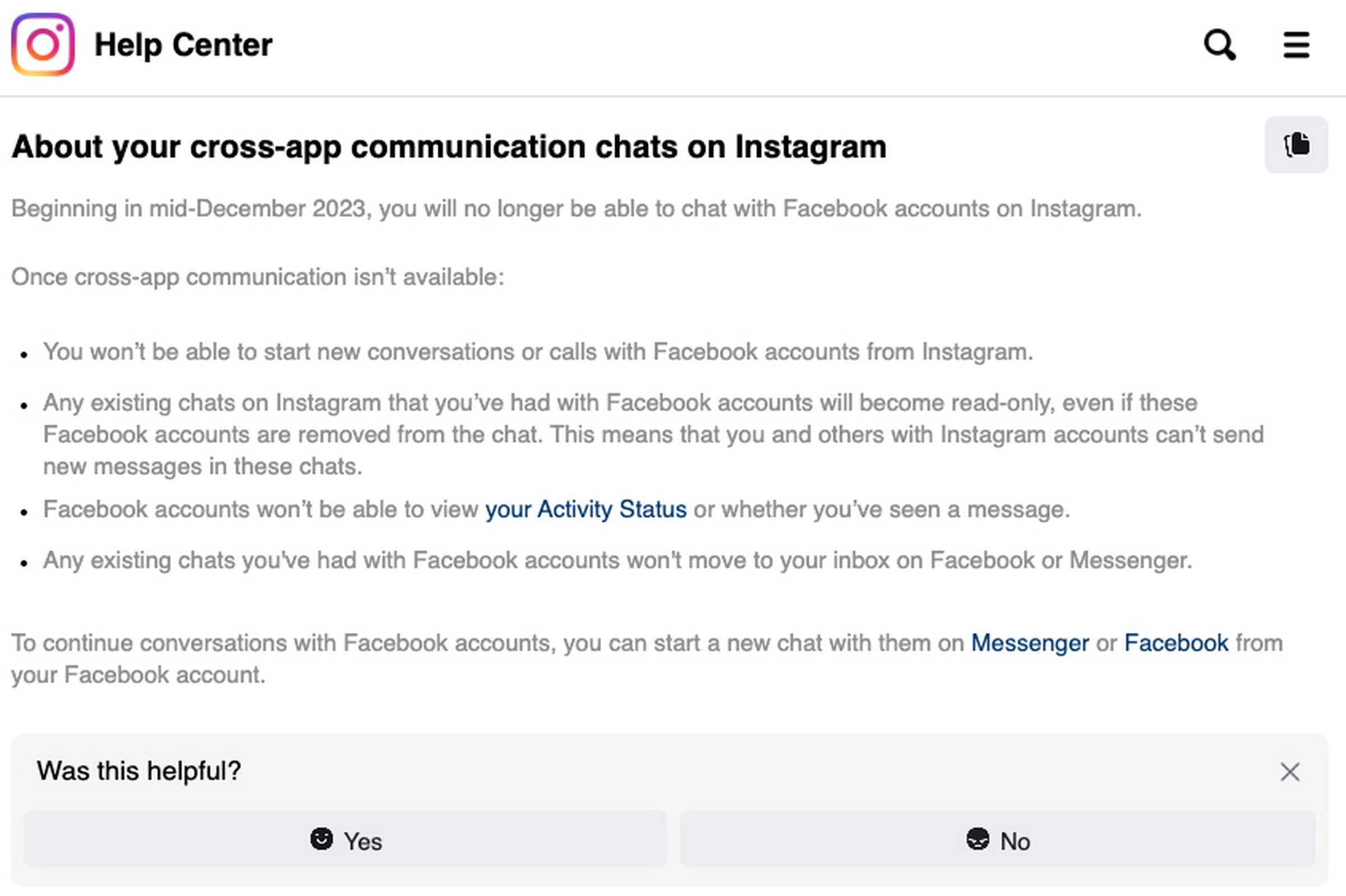 Screenshot of Instagram’s support page.