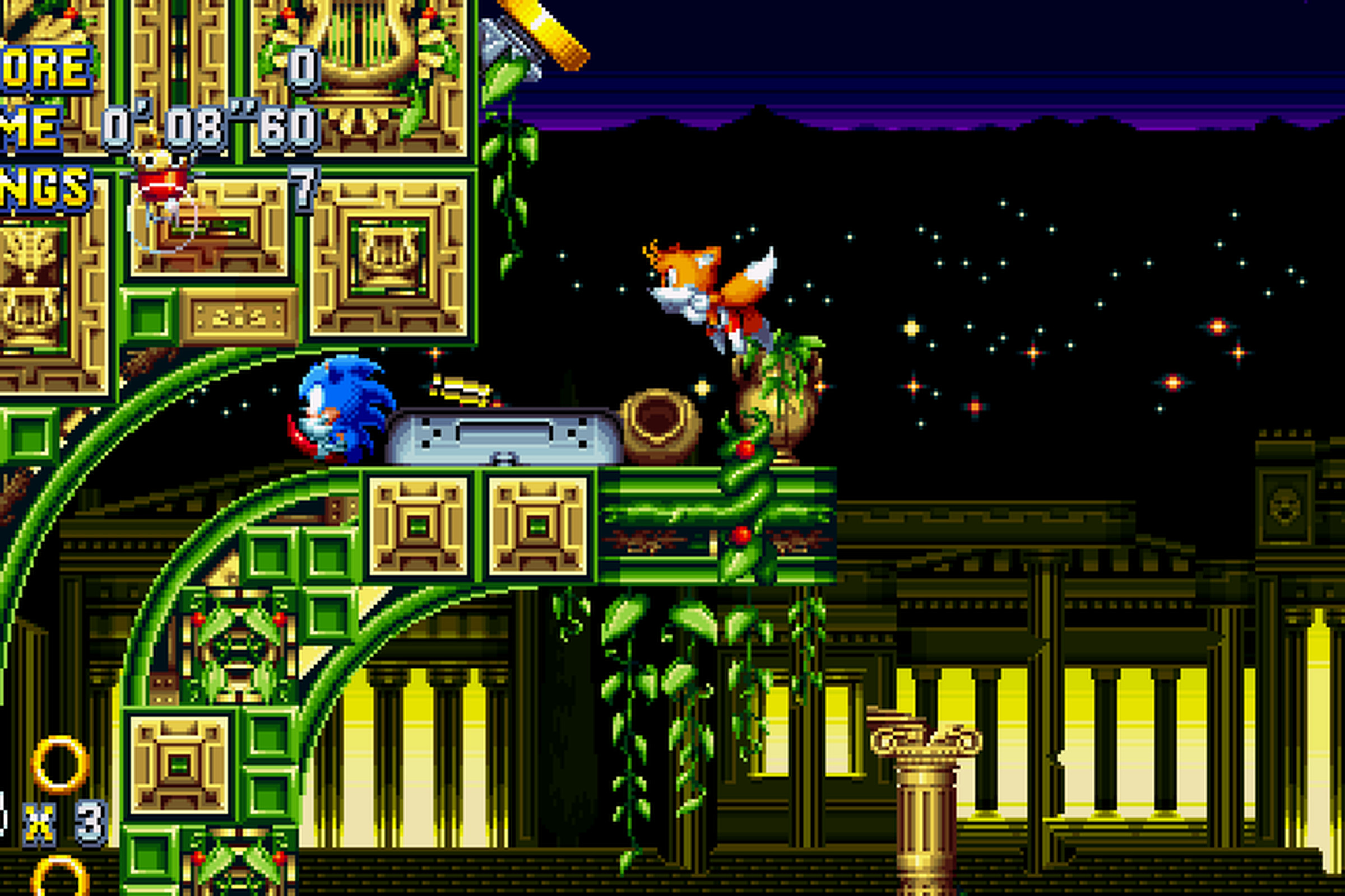 Screenshot from Sonic Mania featuring Sonic and Tails