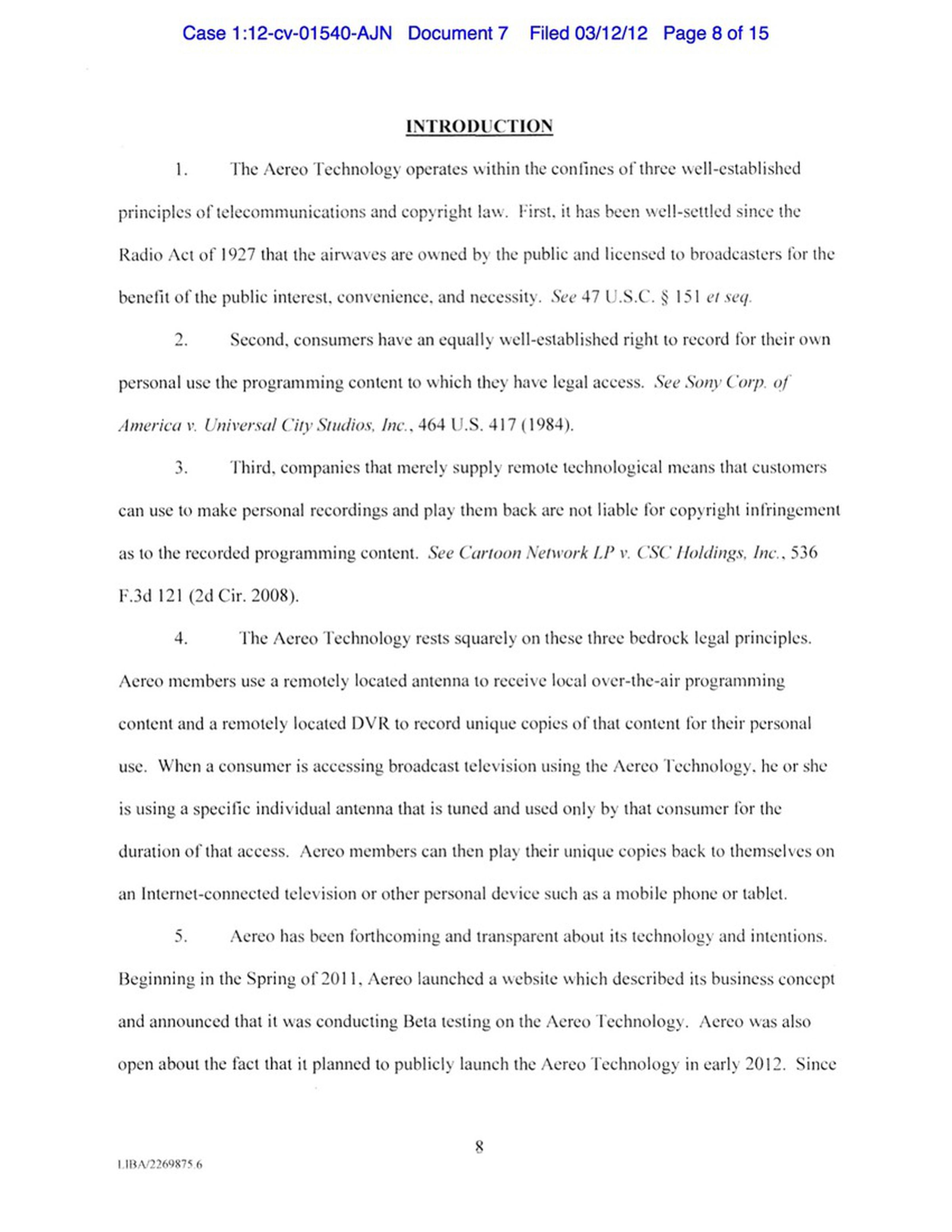 Aereo's countersuit against Disney, NBC, CBS, and others