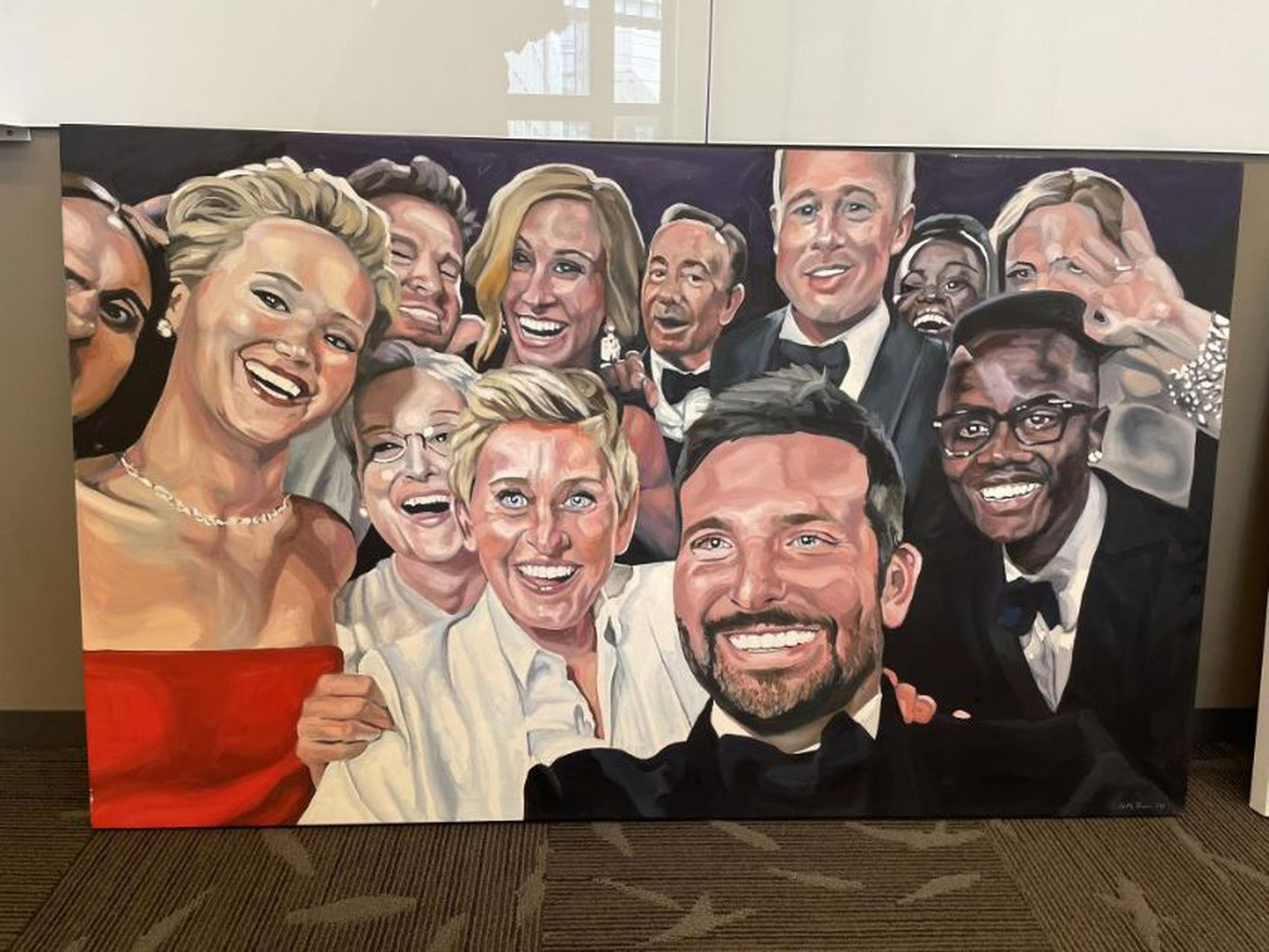 An image of a listing from X’s Twitter rebranding auction. It’s a painting of Ellen DeGeneres’ 2014 Oscar selfie.