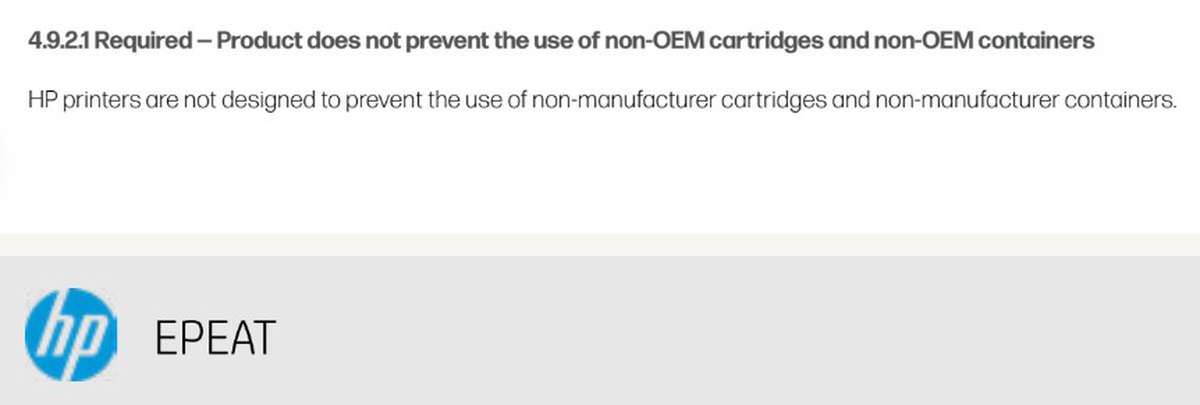 “HP printers are not designed to prevent the use of non-manufacturer cartridges,” the company claims.