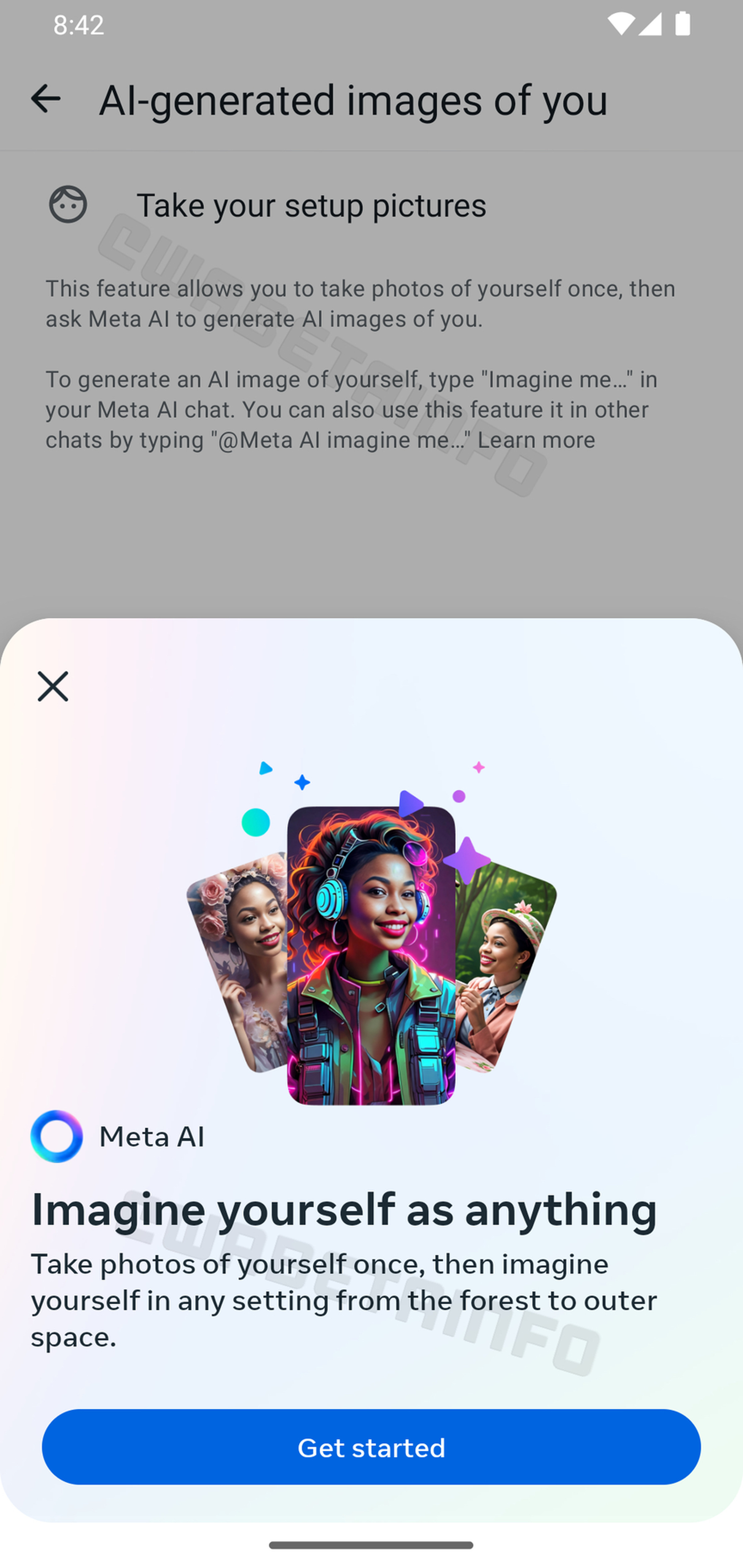 A screenshot taken of the info card from WhatsApp’s upcoming Imagine AI user avatar feature.