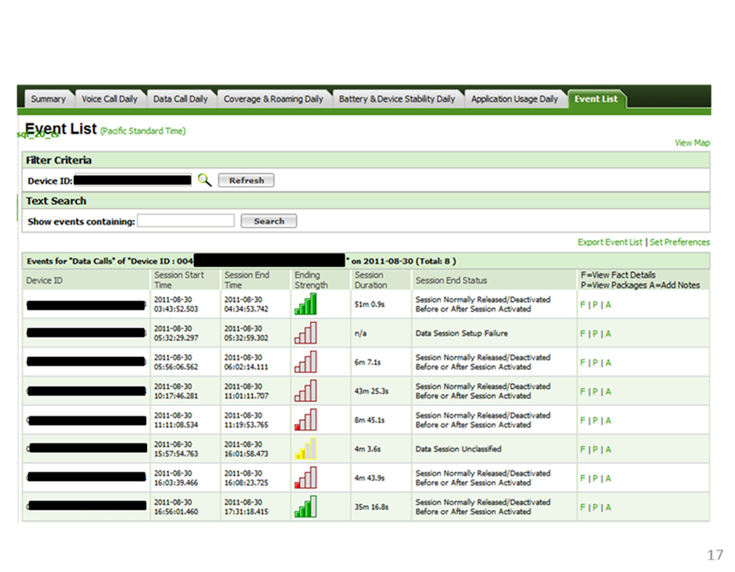 Carrier IQ tracking software client screenshots