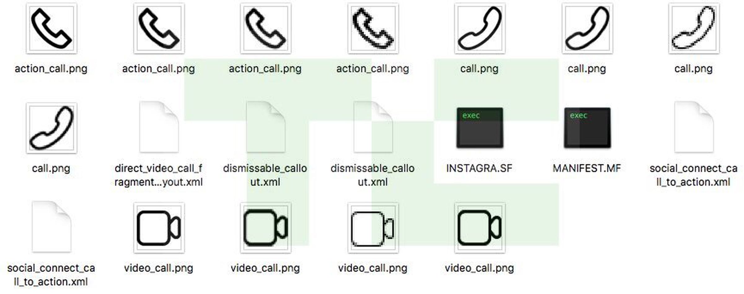 The call icons found in Instagram’s APK.