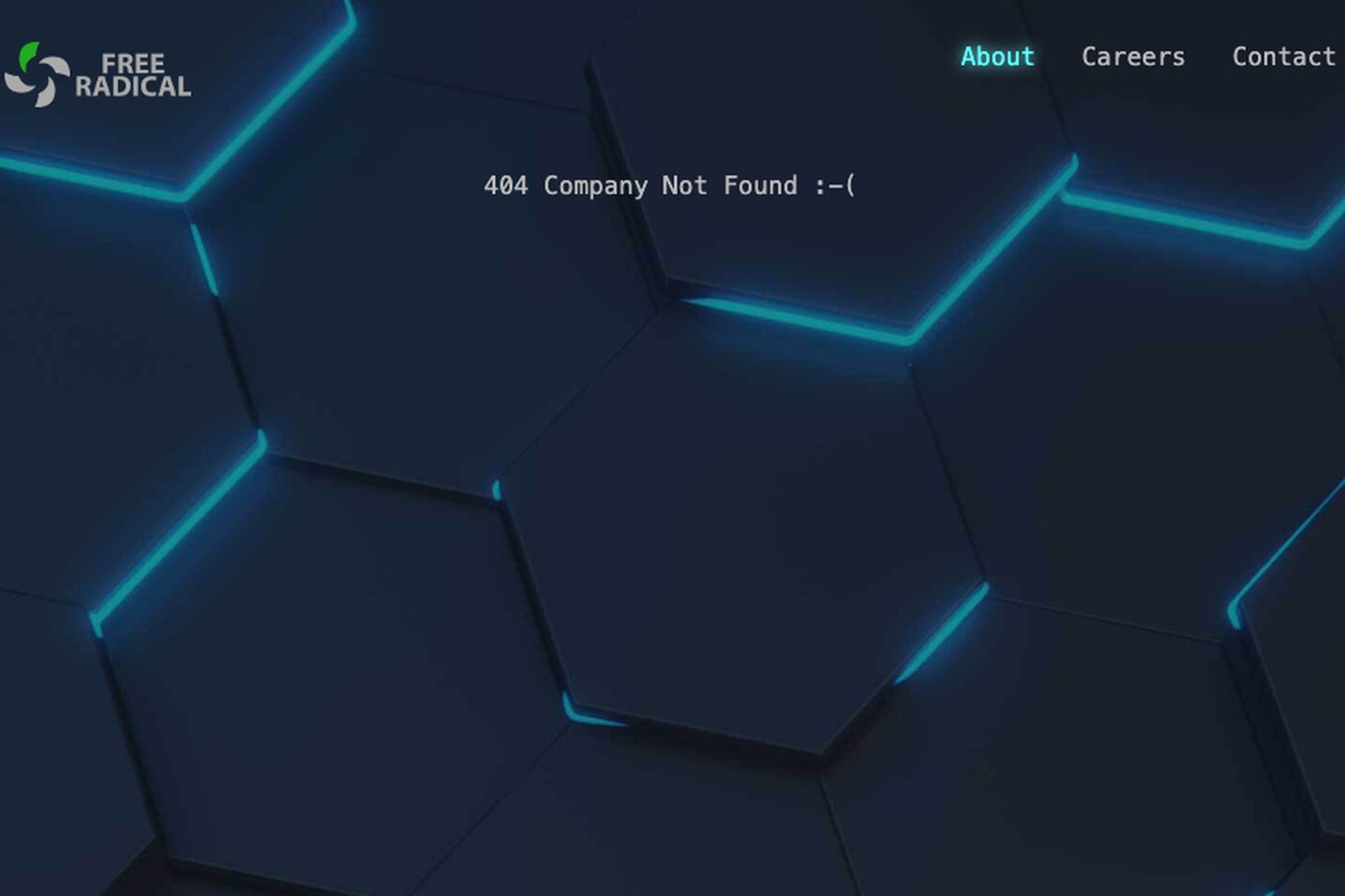 Screenshot of a homepage reading ‘404 Company Not Found’