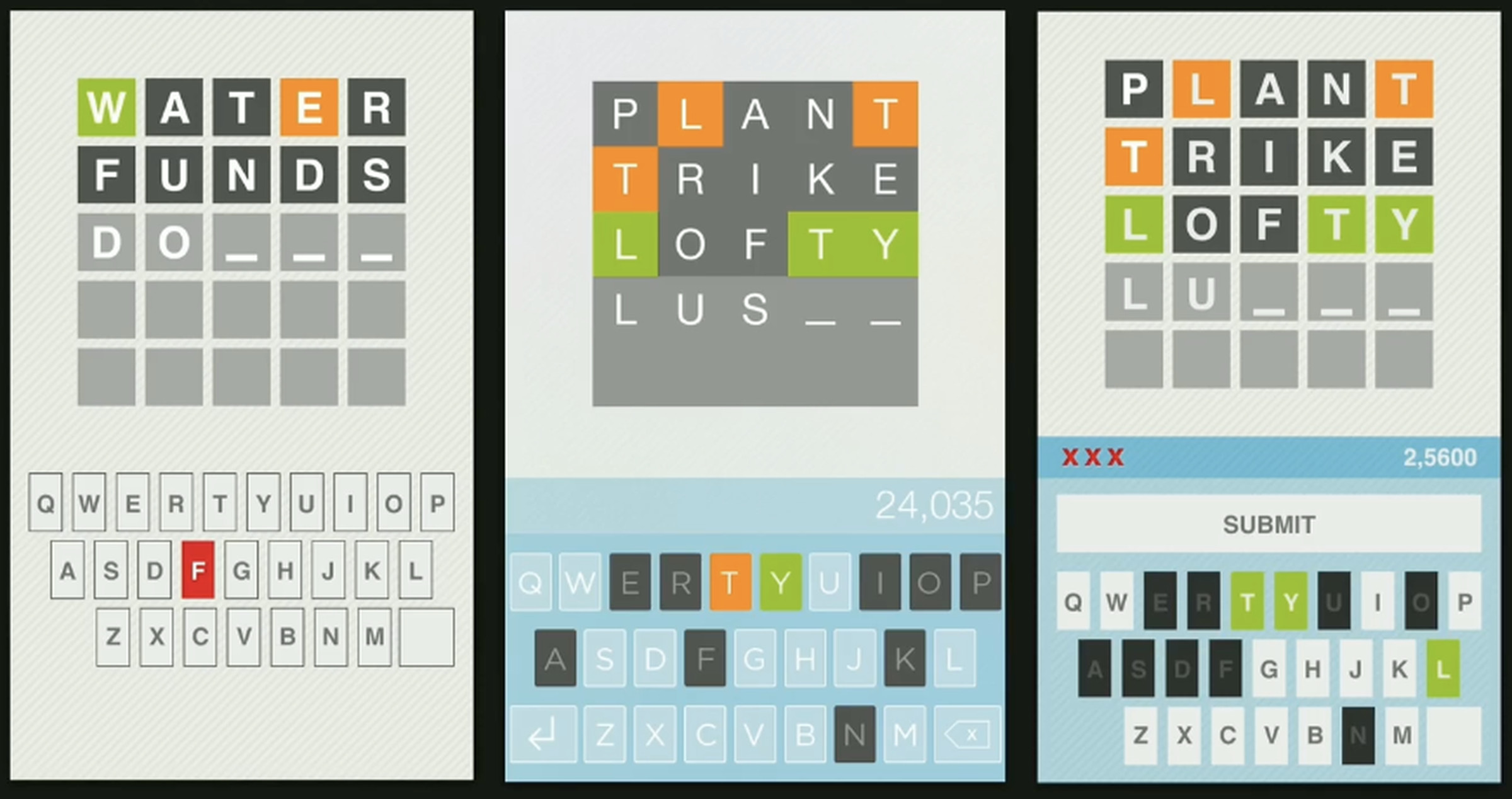 Screenshots of Wordle prototypes.