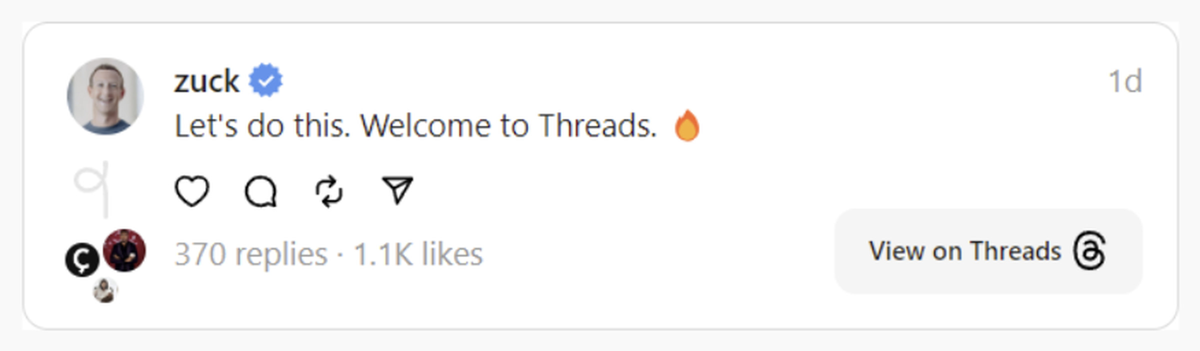 Mark Zuckerberg’s first post on Threads.