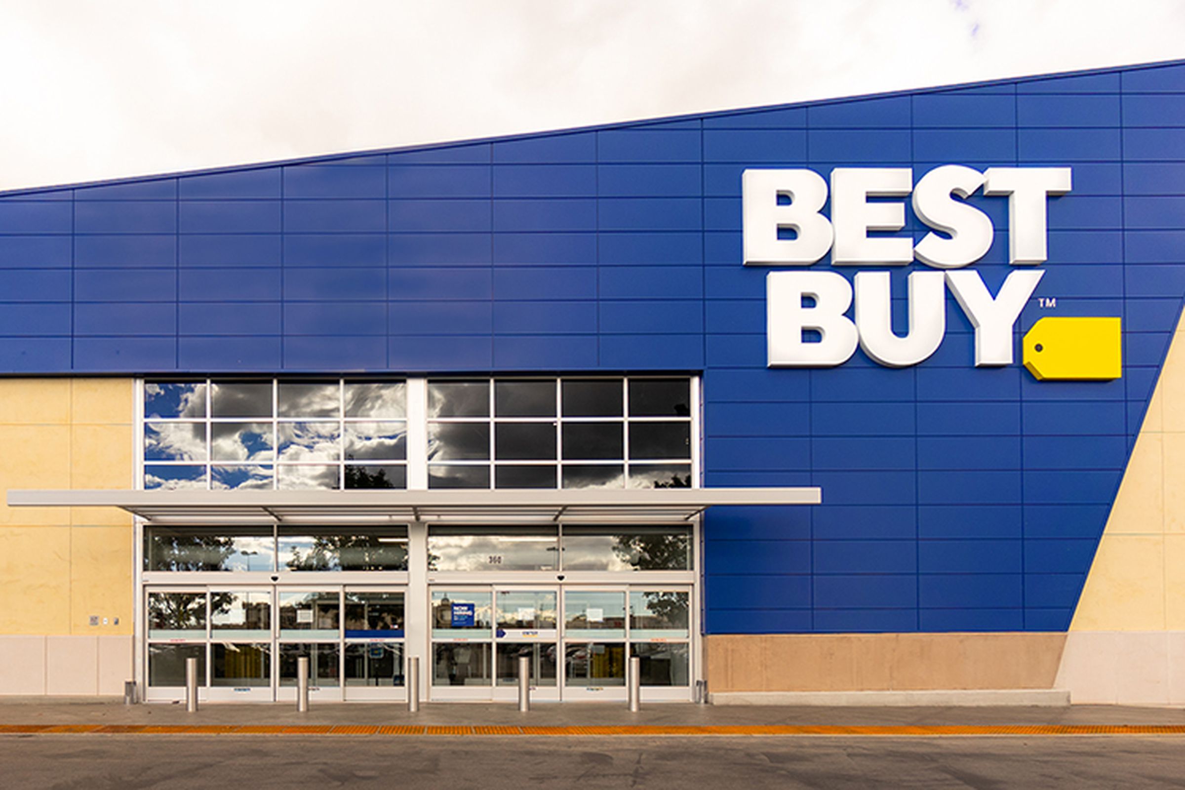 A Best Buy store with a very angular fascia.