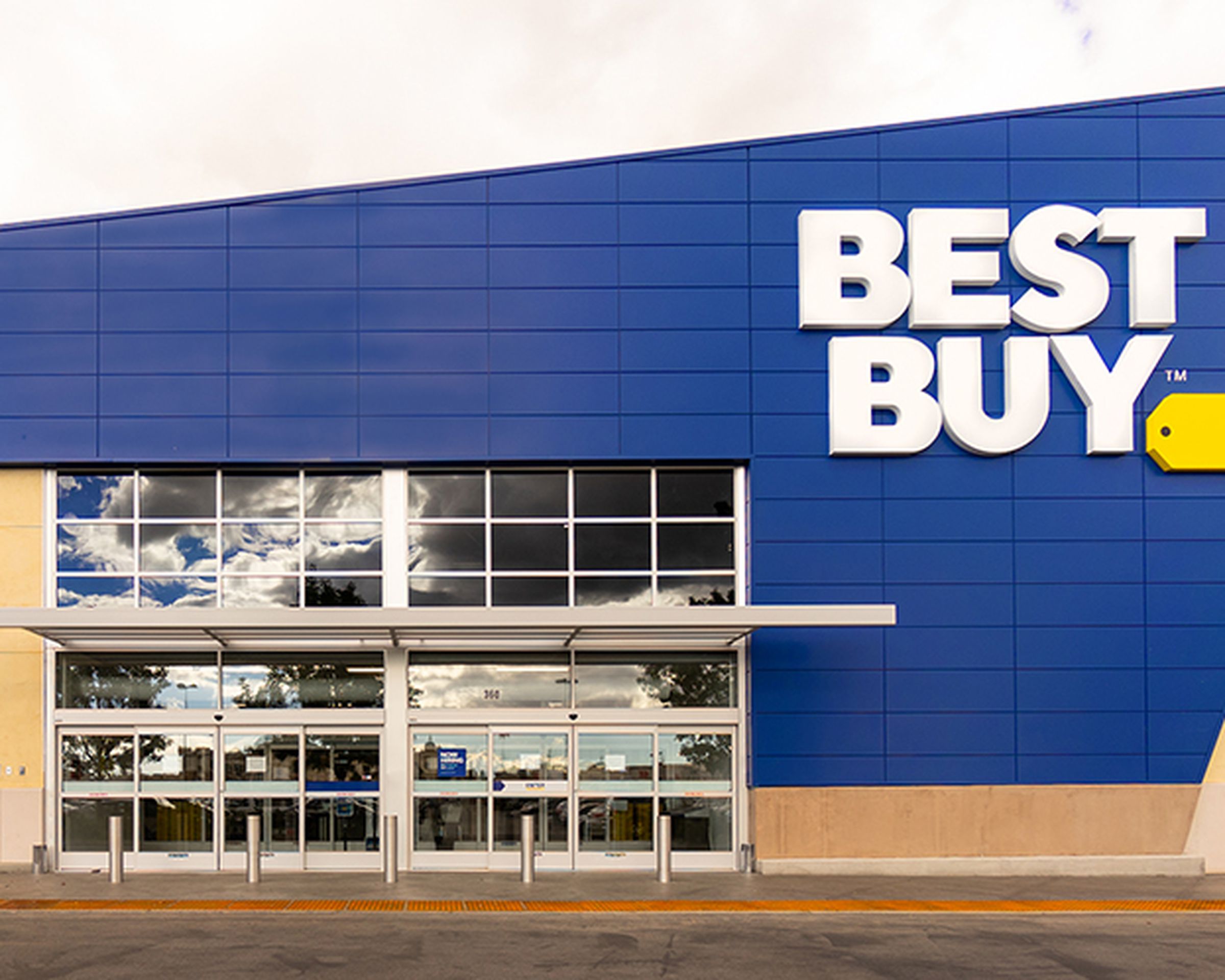 A Best Buy store with a very angular fascia.